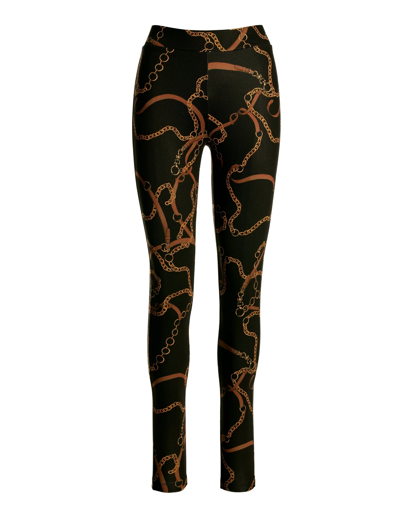 Aspen Golden Chains Print Ponte Legging Black/Gold - Futureuc