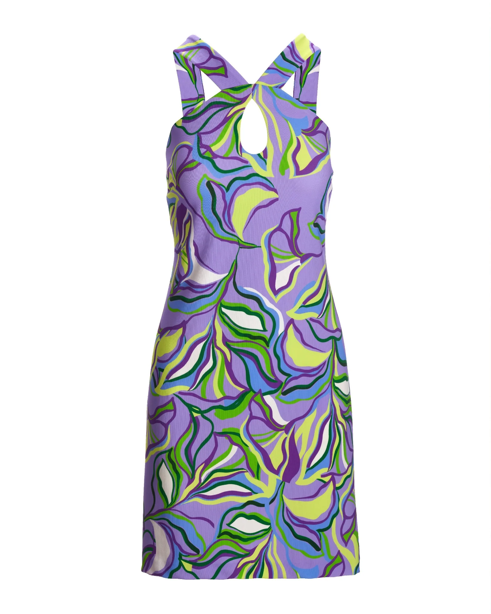 Beyond Travel Abstract Fleurs Keyhole Dress Purple - Futureuc