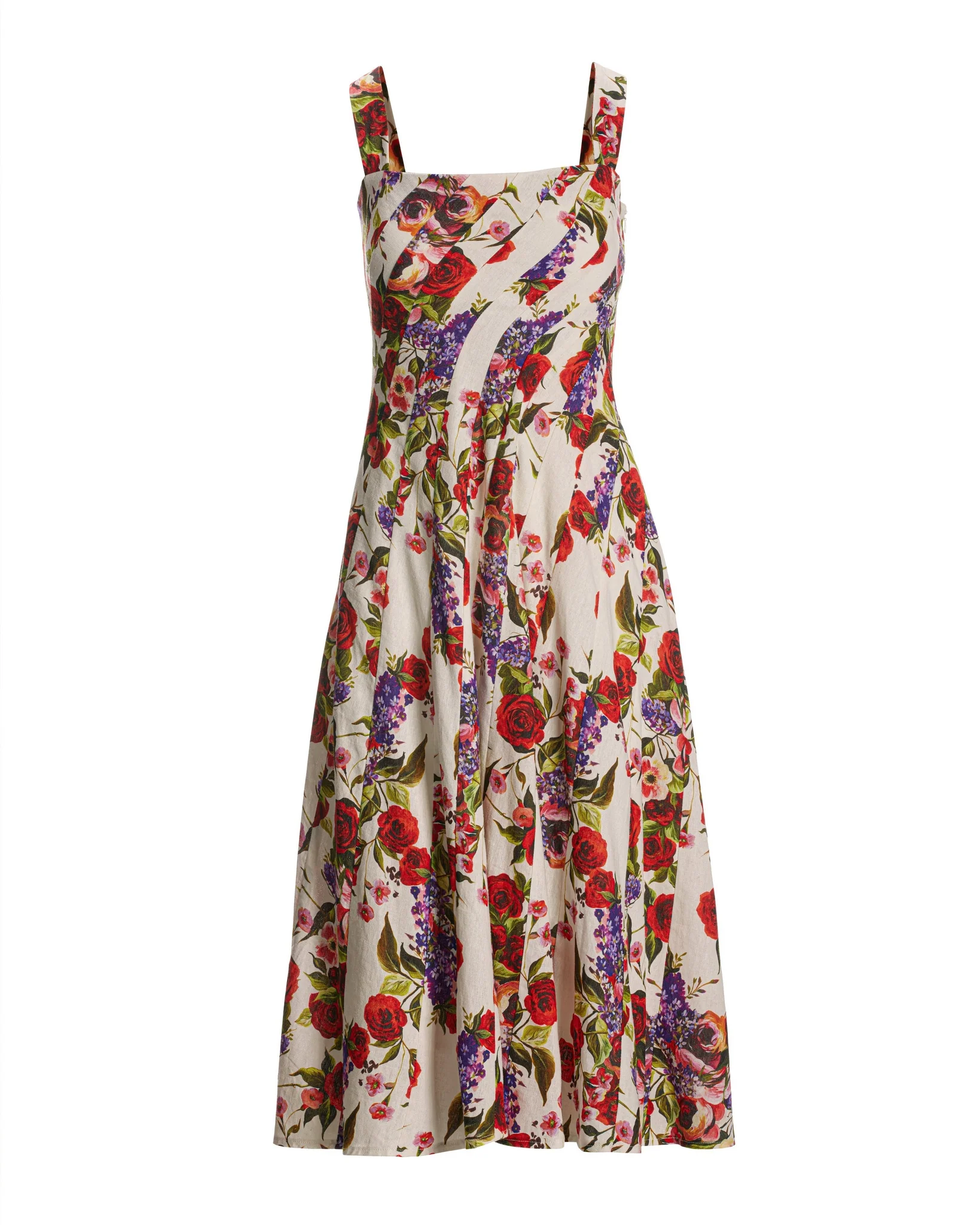 Bias Cut Print Inset Fit and Flare Midi Dress Red Multi - Futureuc