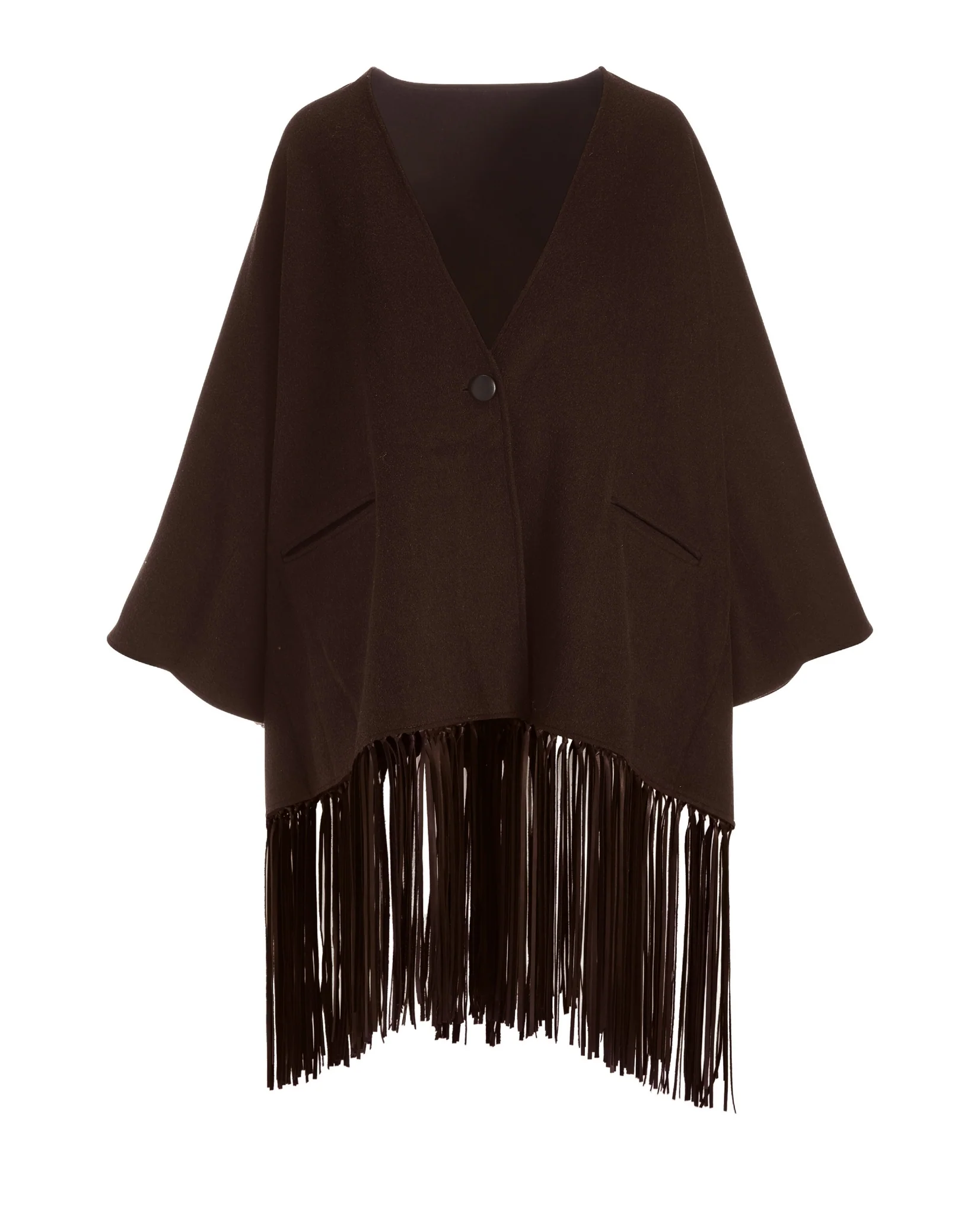 Wool Leather Fringe Cape Safari Brown - Futureuc