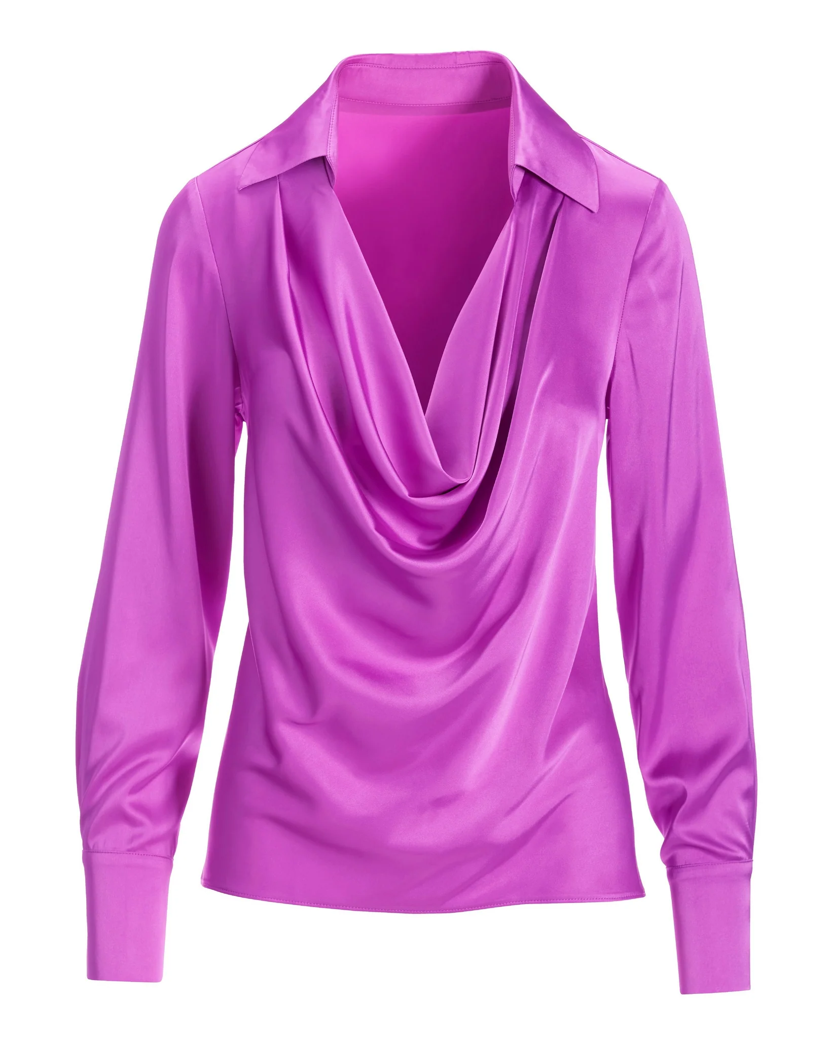 Veronica Collared Cowl Neck Charmeuse Blouse Purple - Futureuc
