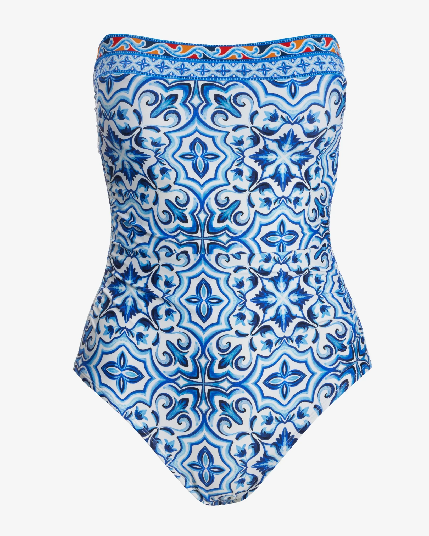 Tile Print Bandeau One Piece Blue/White - Futureuc