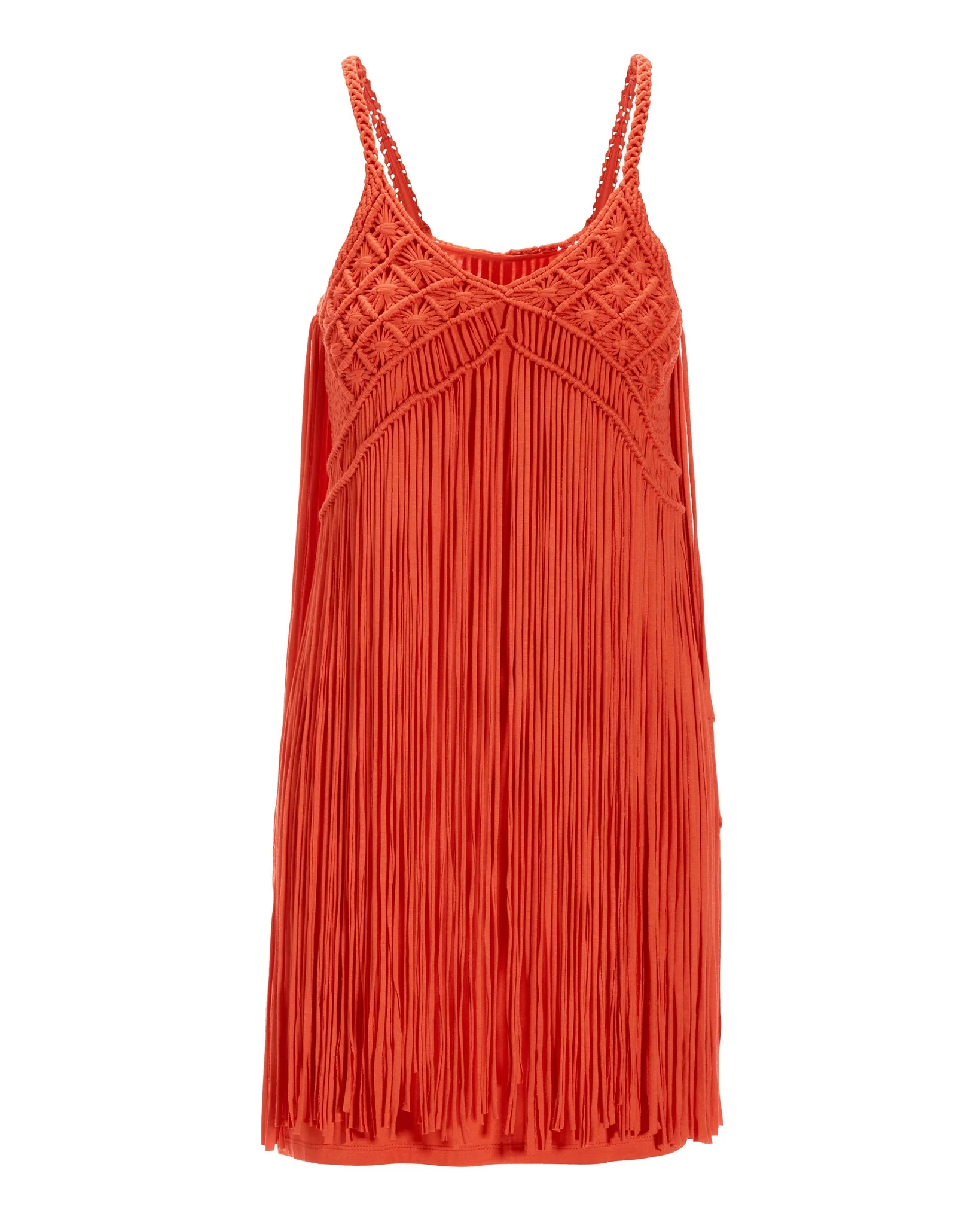 Boho Fringe Short Dress Hot Coral - Futureuc
