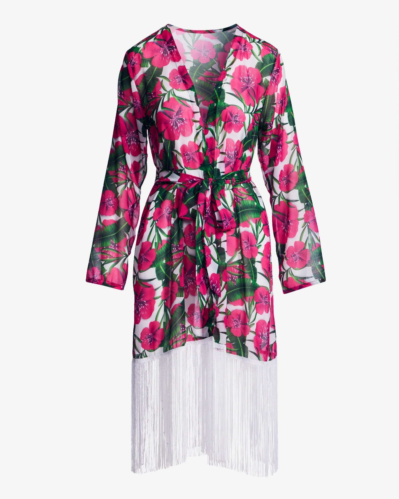 Tropical Printed Fringe Coverup White Multi - Futureuc