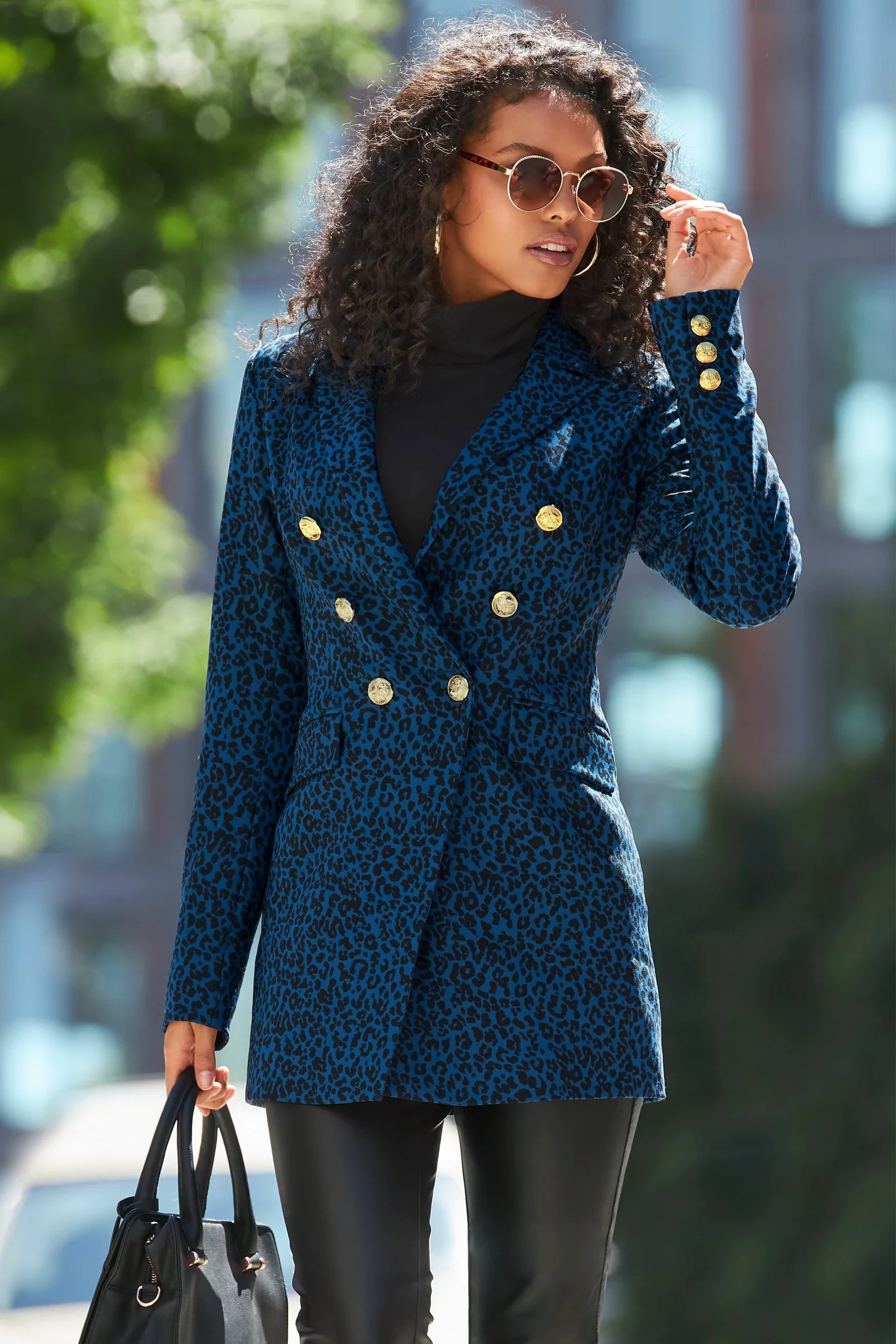 Beyond Travel Prussian Cheetah Printed Double Breasted Knit Jacket Parisian Cheetah - Futureuc