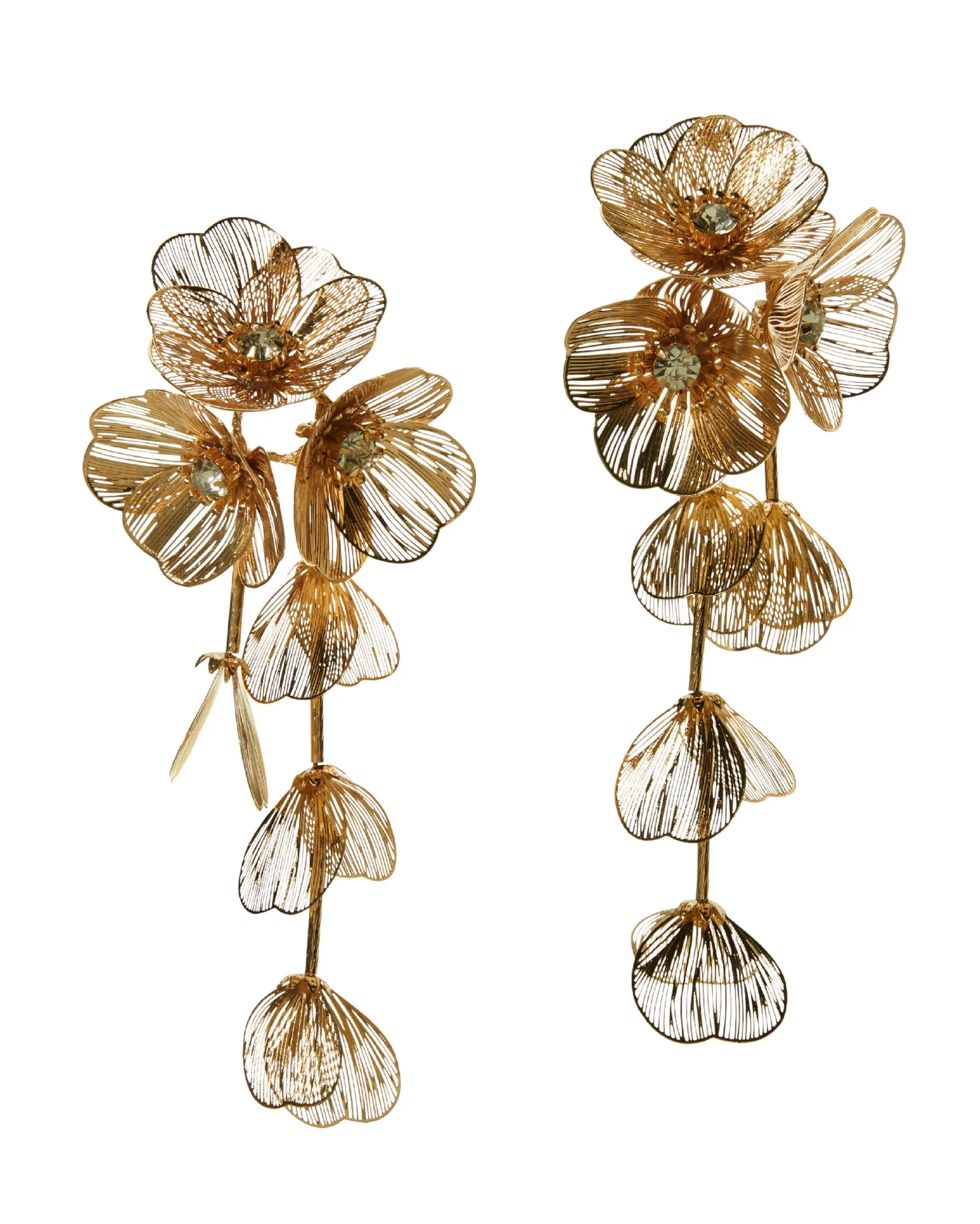 3D Flower Rhinestone Drop Earring Gold - Futureuc