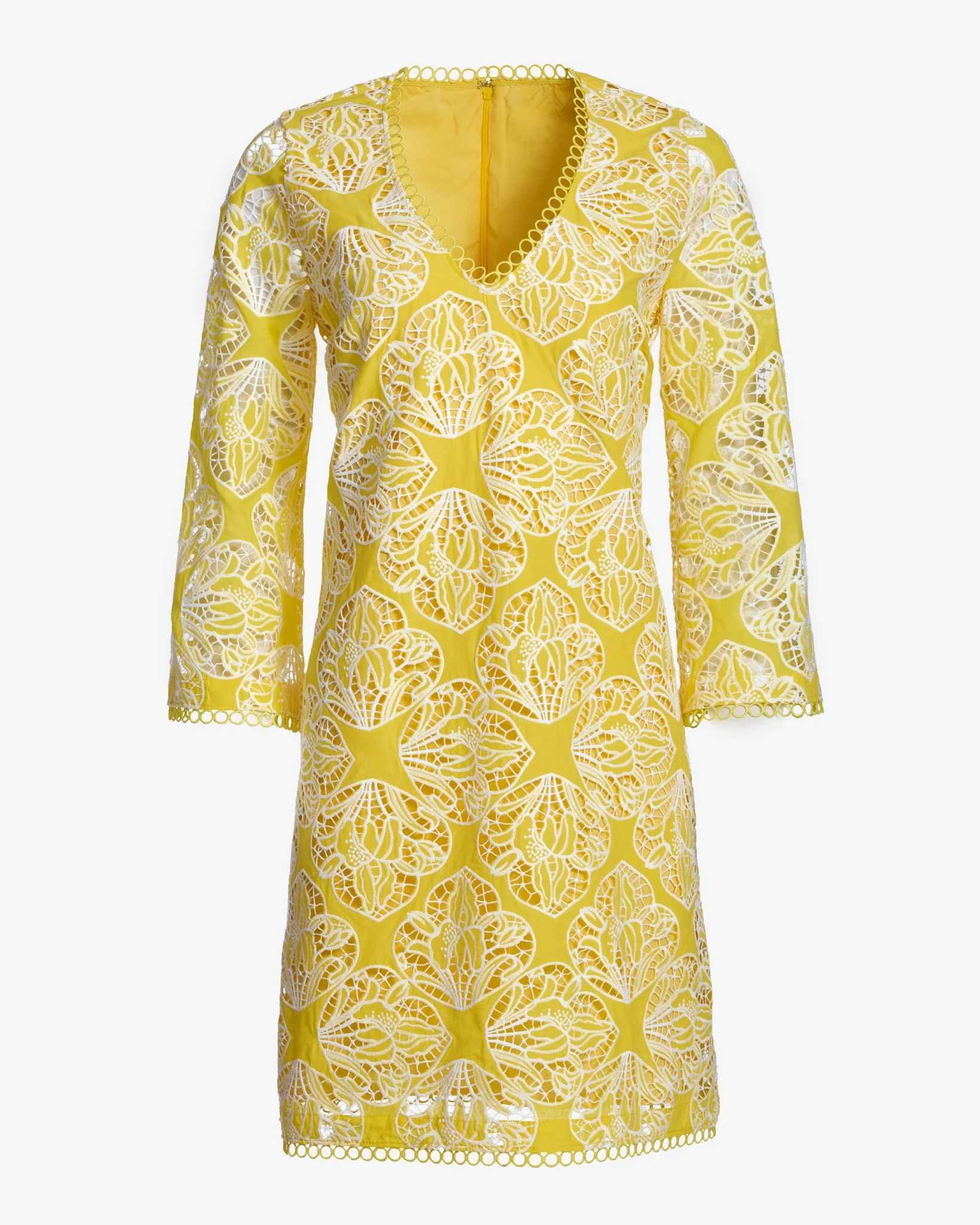 Two Tone Lace Three Quarter Sleeve Dress Lemon Drop - Futureuc