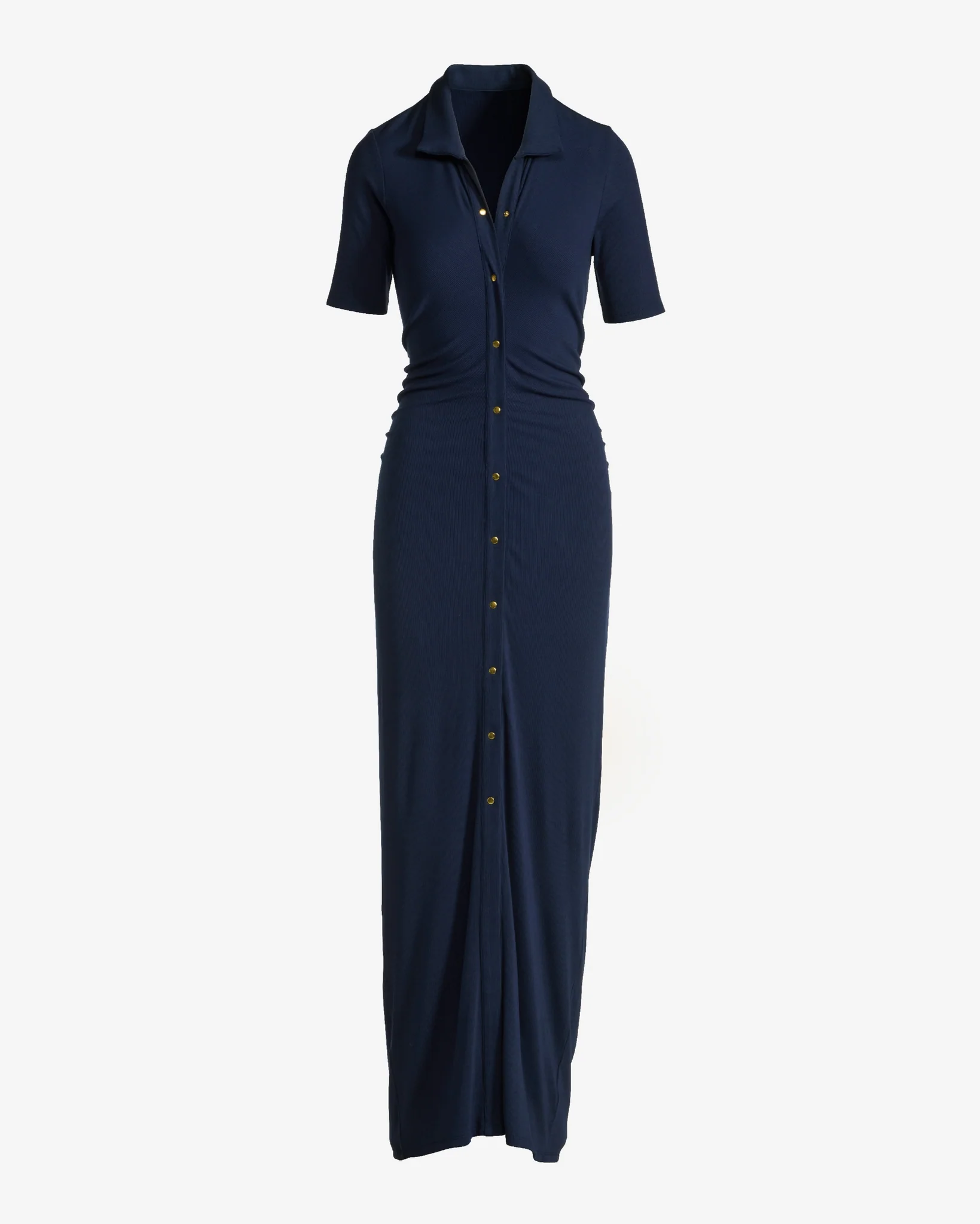 Button Up Rib Elbow Sleeve Maxi Dress Navy - Futureuc