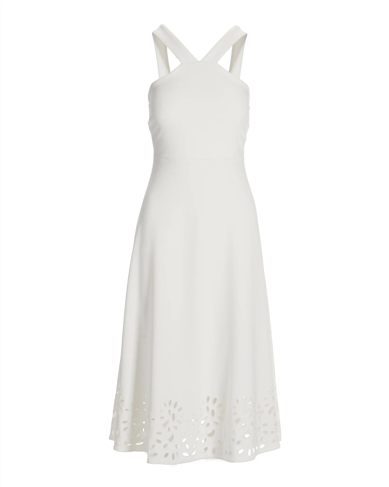 Beyond Travel High Neck Laser Cut Midi Dress Ivory Coast - Futureuc