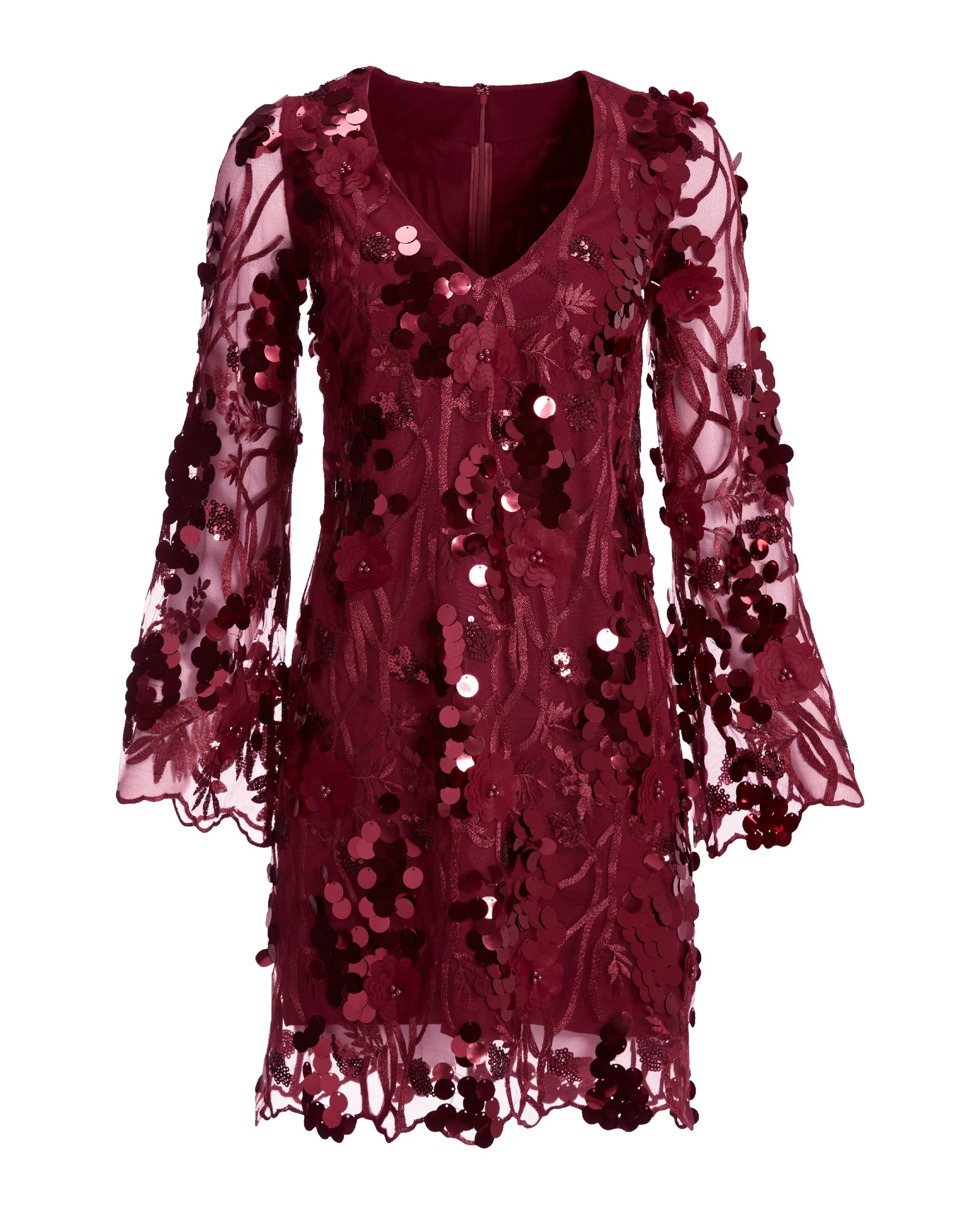 3D Floral Sequin Dress Red - Futureuc