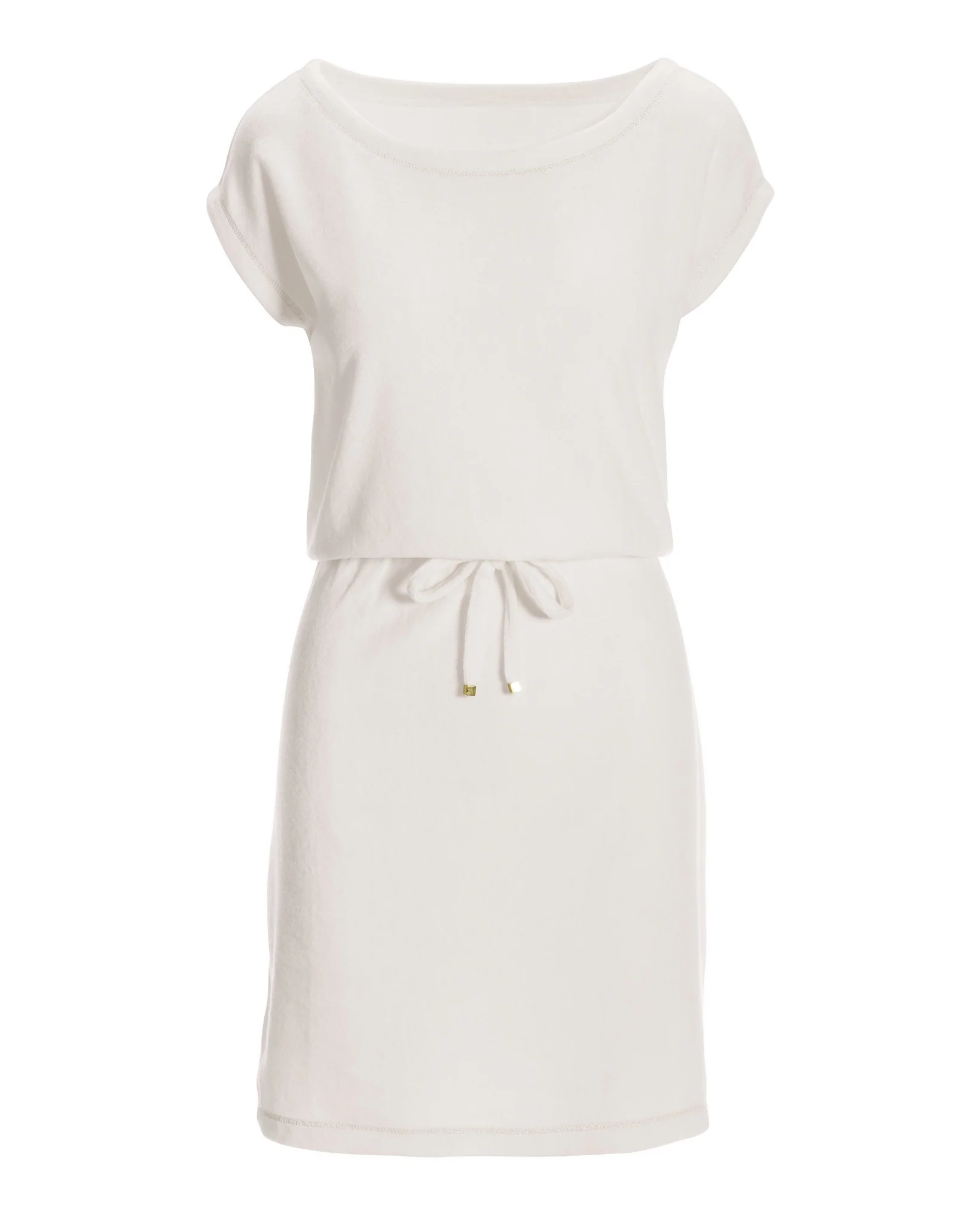 Beach Terry Wide Neck Drawstring Dress White - Futureuc