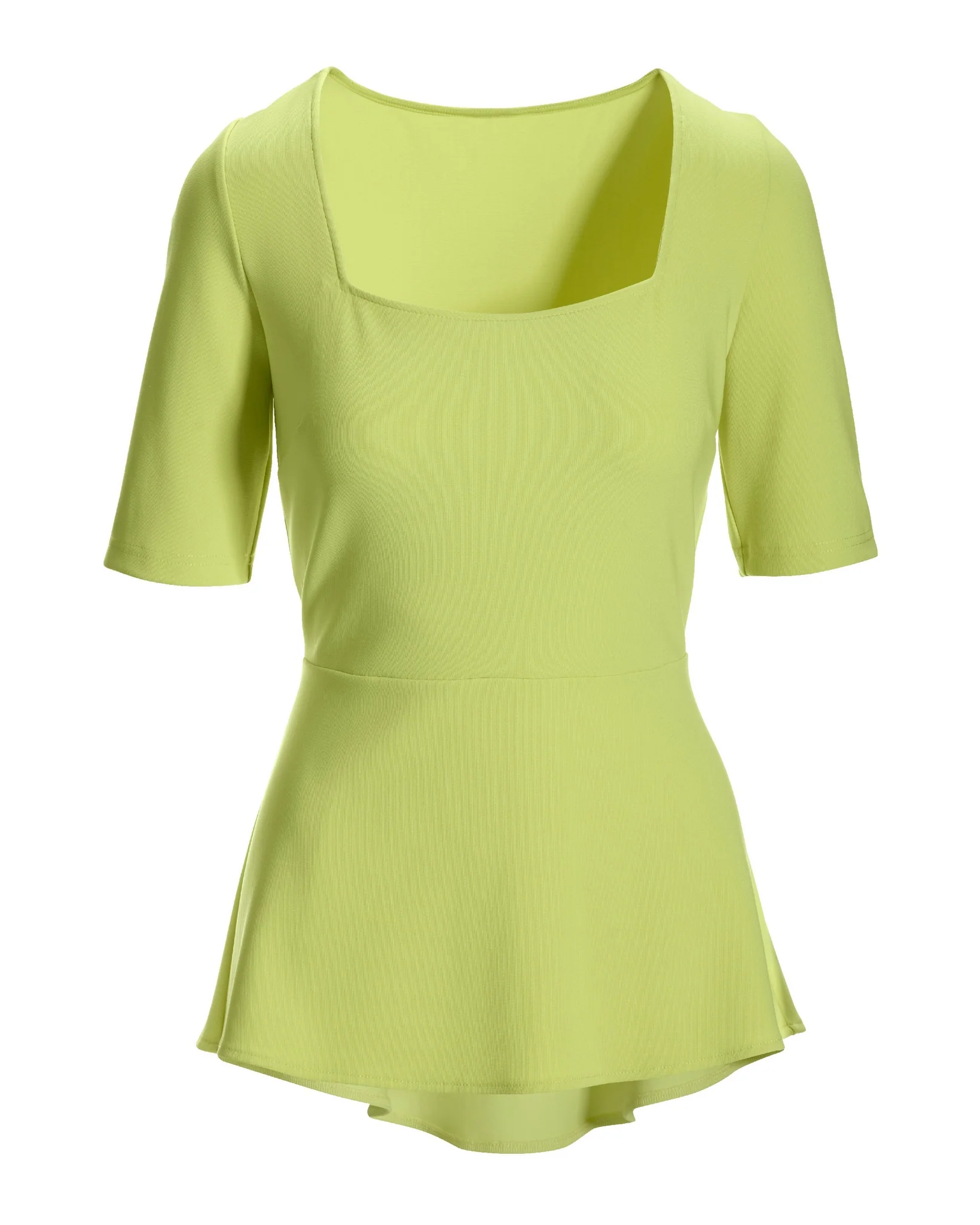 Beyond Travel Square Neck Elbow Sleeve Peplum Top Daiquiri Green - Futureuc