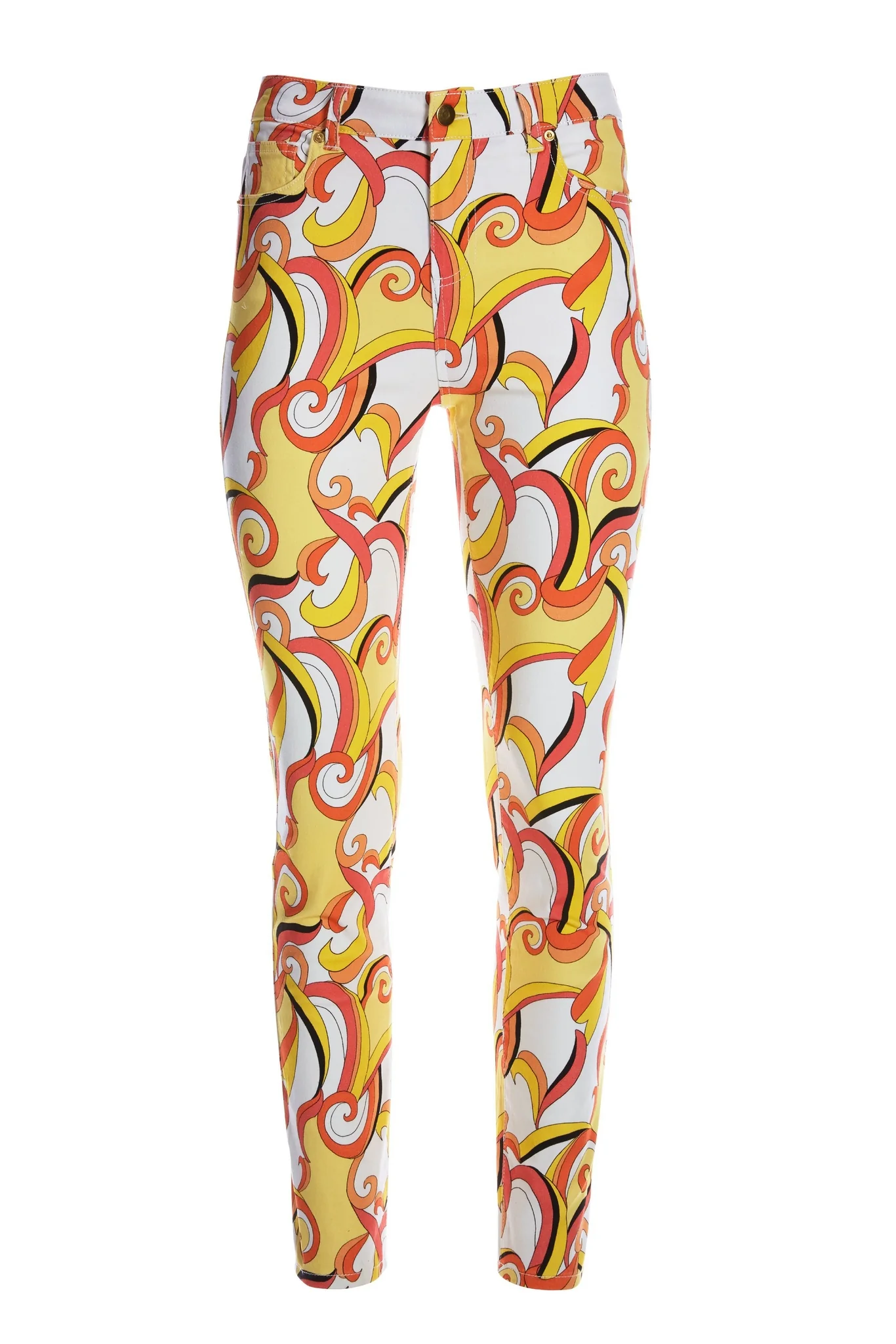 Abstract Mosaic Swirls Printed Ankle Jeans Multi - Futureuc