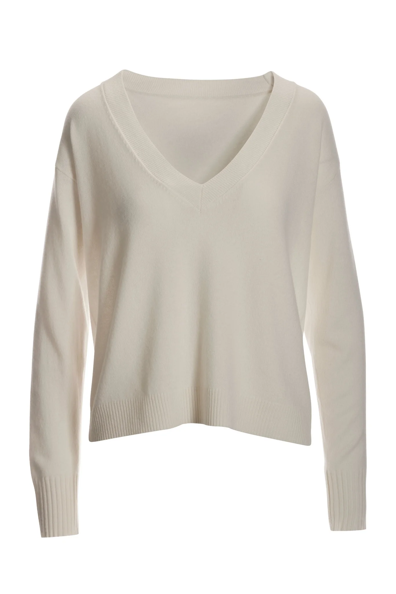 Cashmere Deep V Neck Sweater Off White - Futureuc