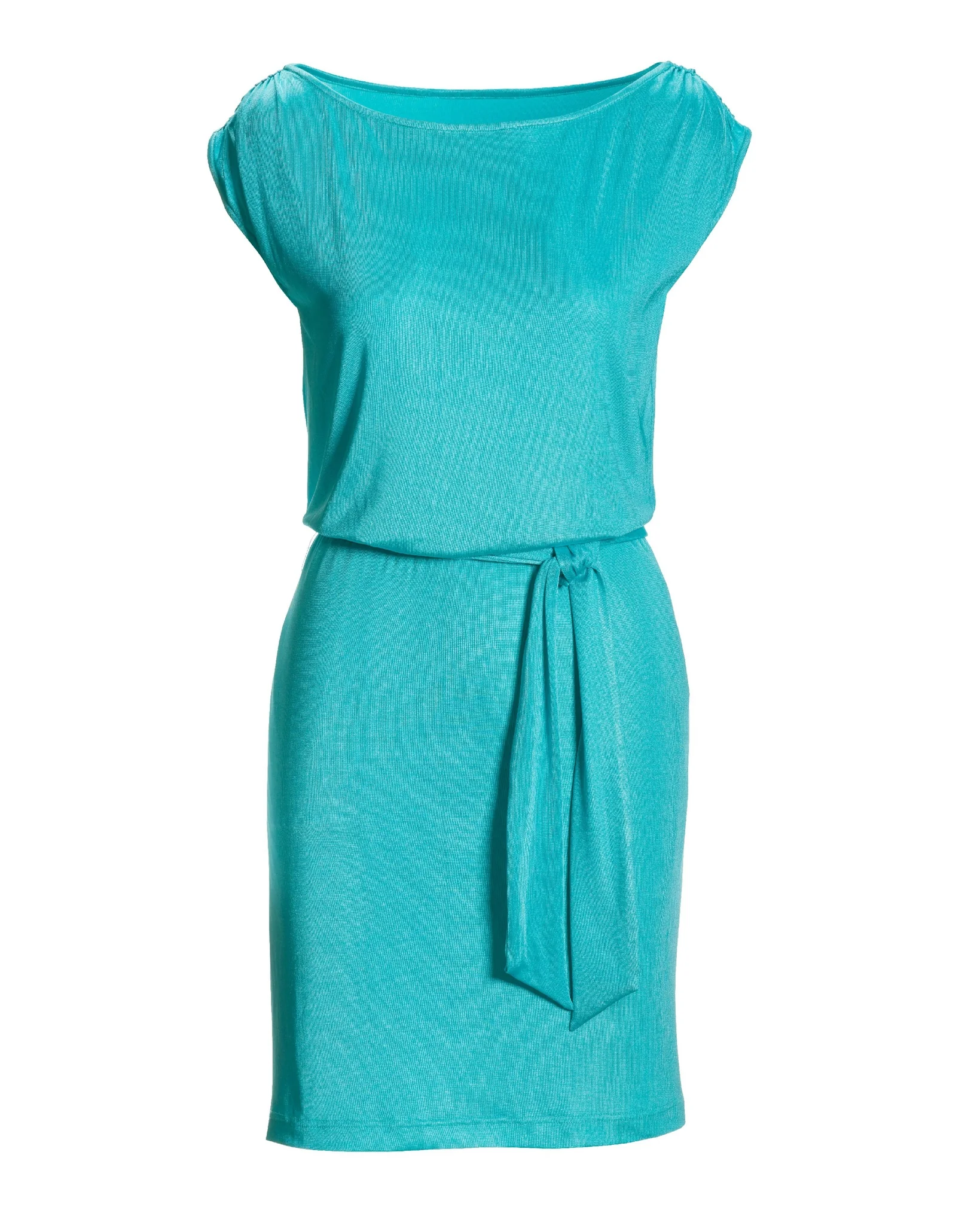 Boat Neck Blouson Versatile Slinky Knit Dress Scuba Blue - Futureuc