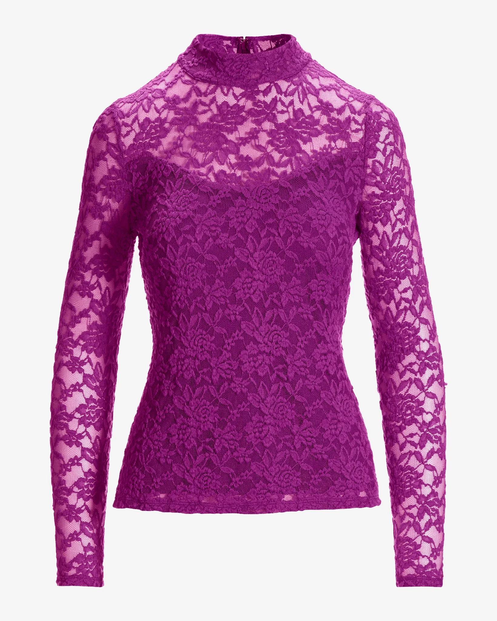 All Over Lace Mock Neck Top Hollyhock - Futureuc