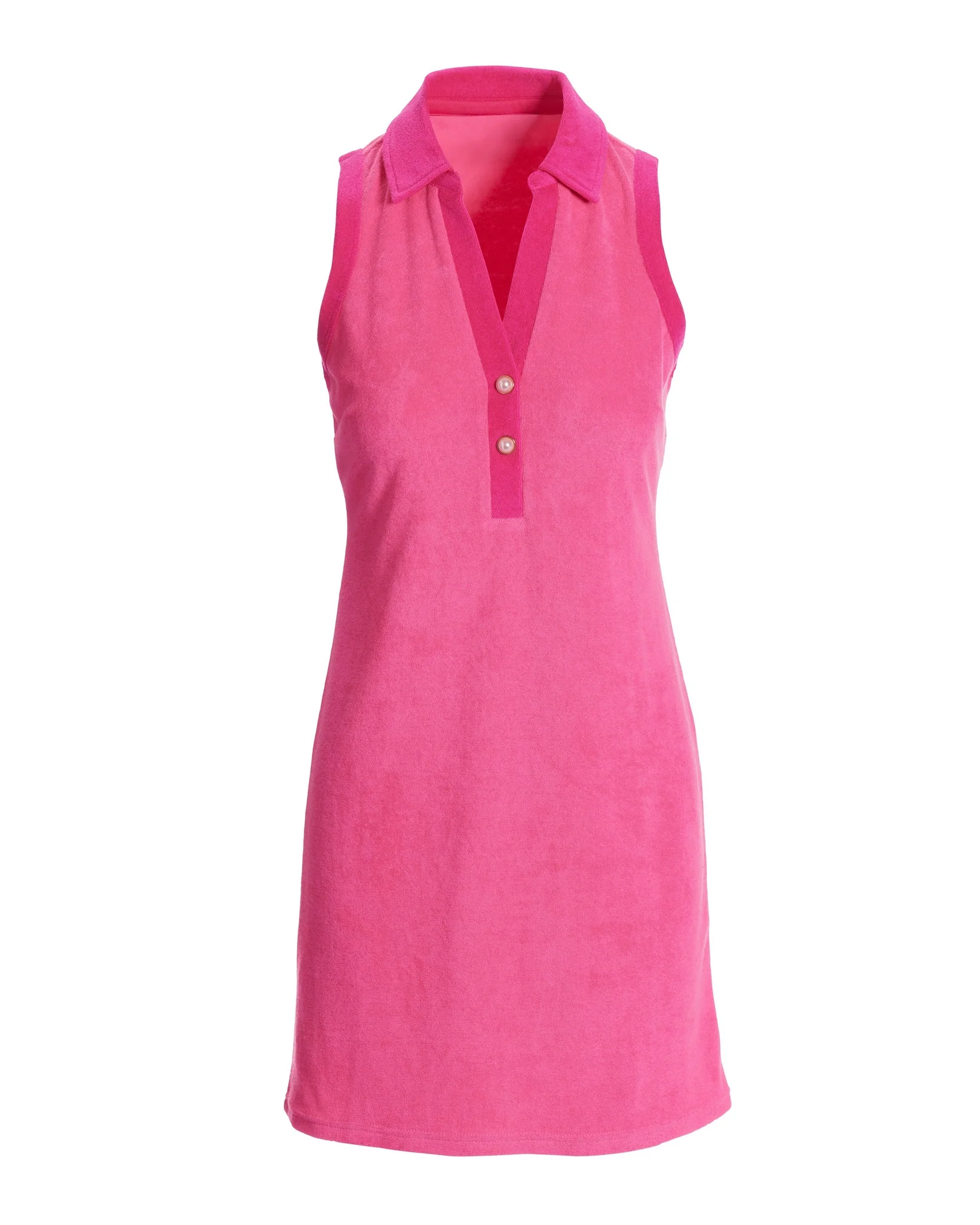 Beach Terry Collared Pearl Trim Dress Aurora Pink - Futureuc