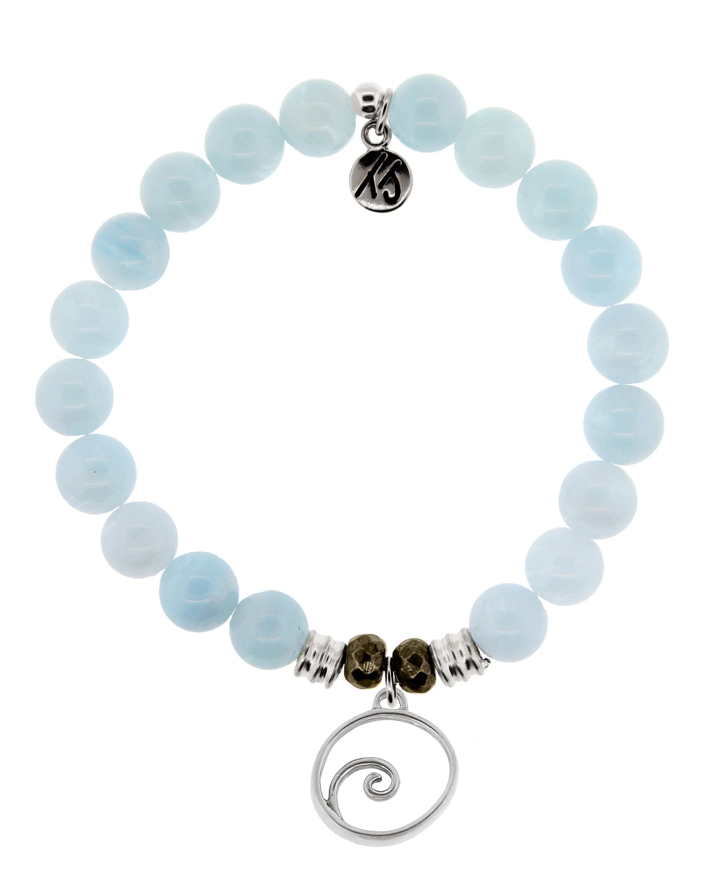 Blue Aquamarine Gemstone Bracelet with Wave Sterling Silver Charm - Futureuc