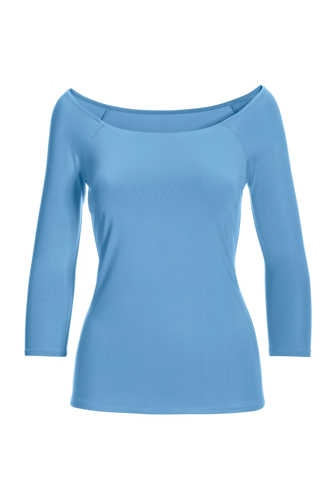 Boat Neck Three Quarter Sleeve Sculpting Top Sky Blue - Futureuc