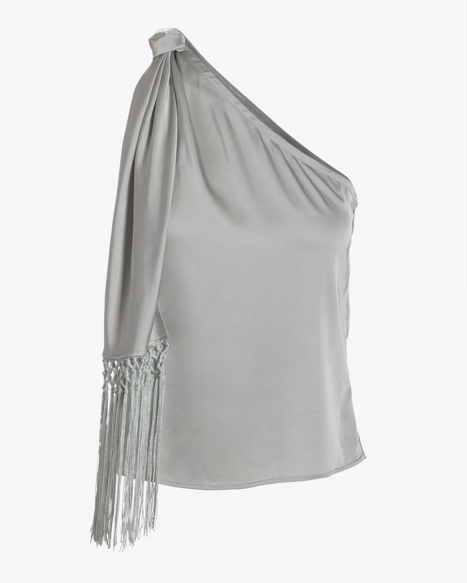 Charmeuse Fringe One Shoulder Blouse Silver - Futureuc