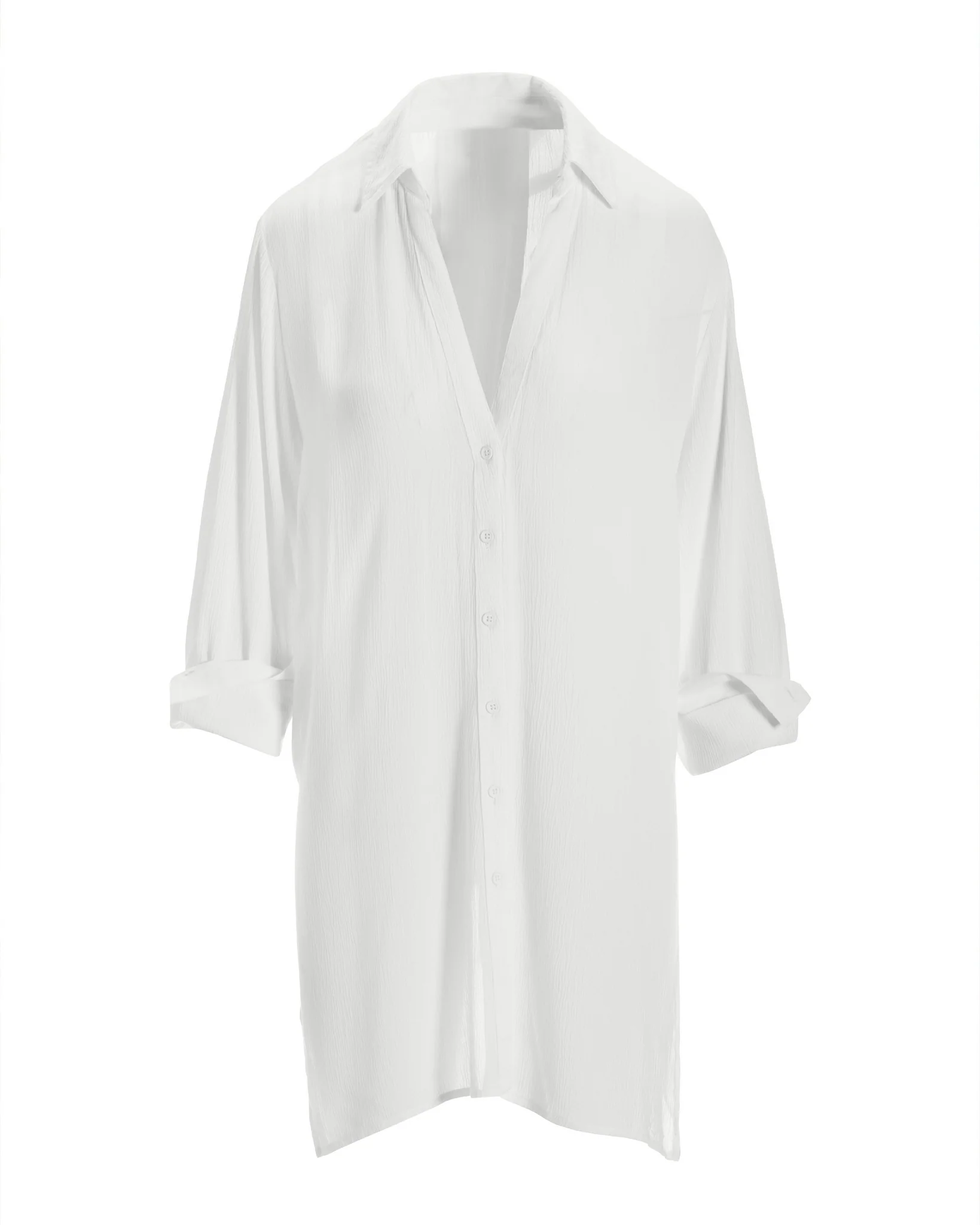 Button Up Versatile Shirt Cover Up White - Futureuc