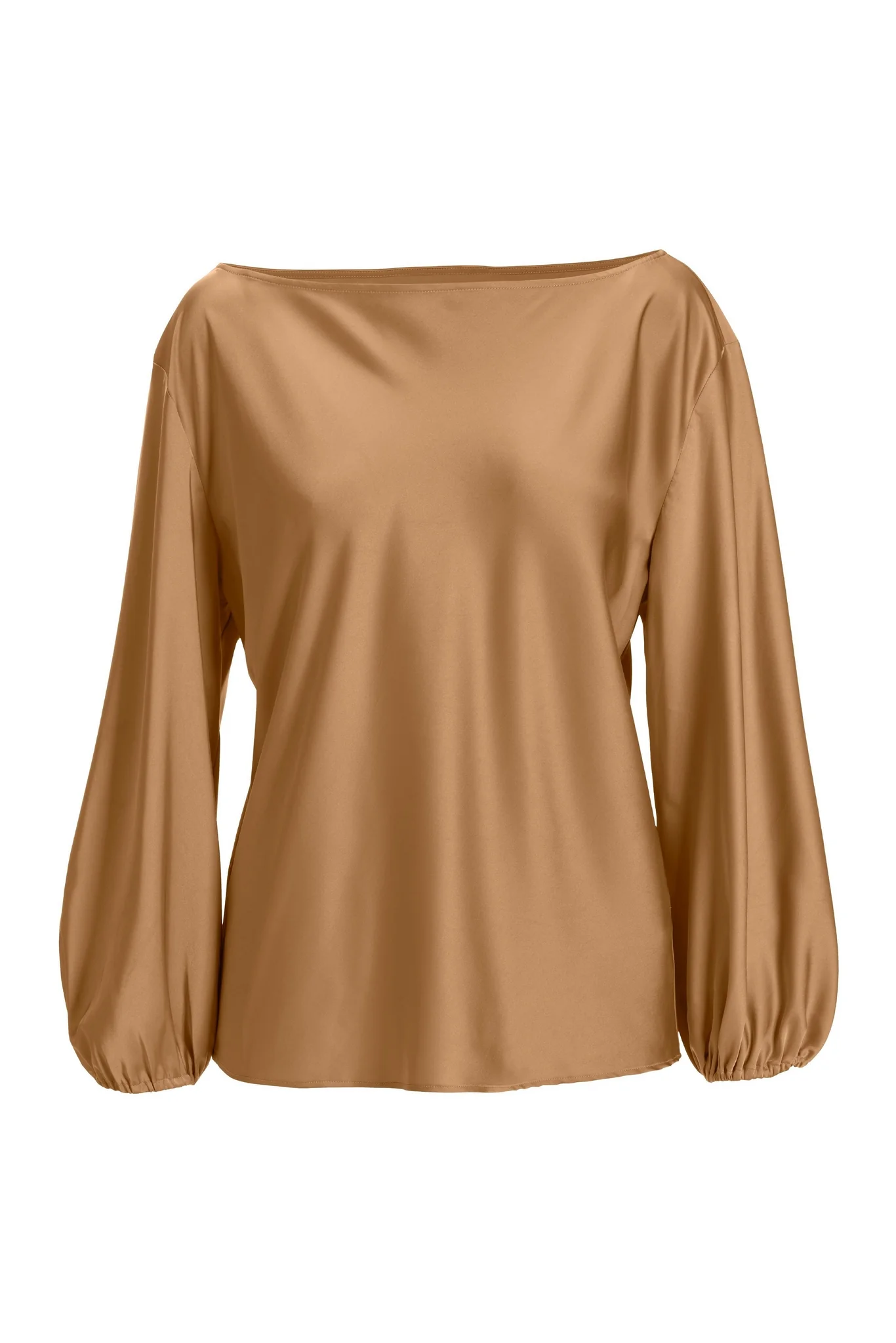 Abby Boat Neck Long Sleeve Charmeuse Blouse Champagne - Futureuc
