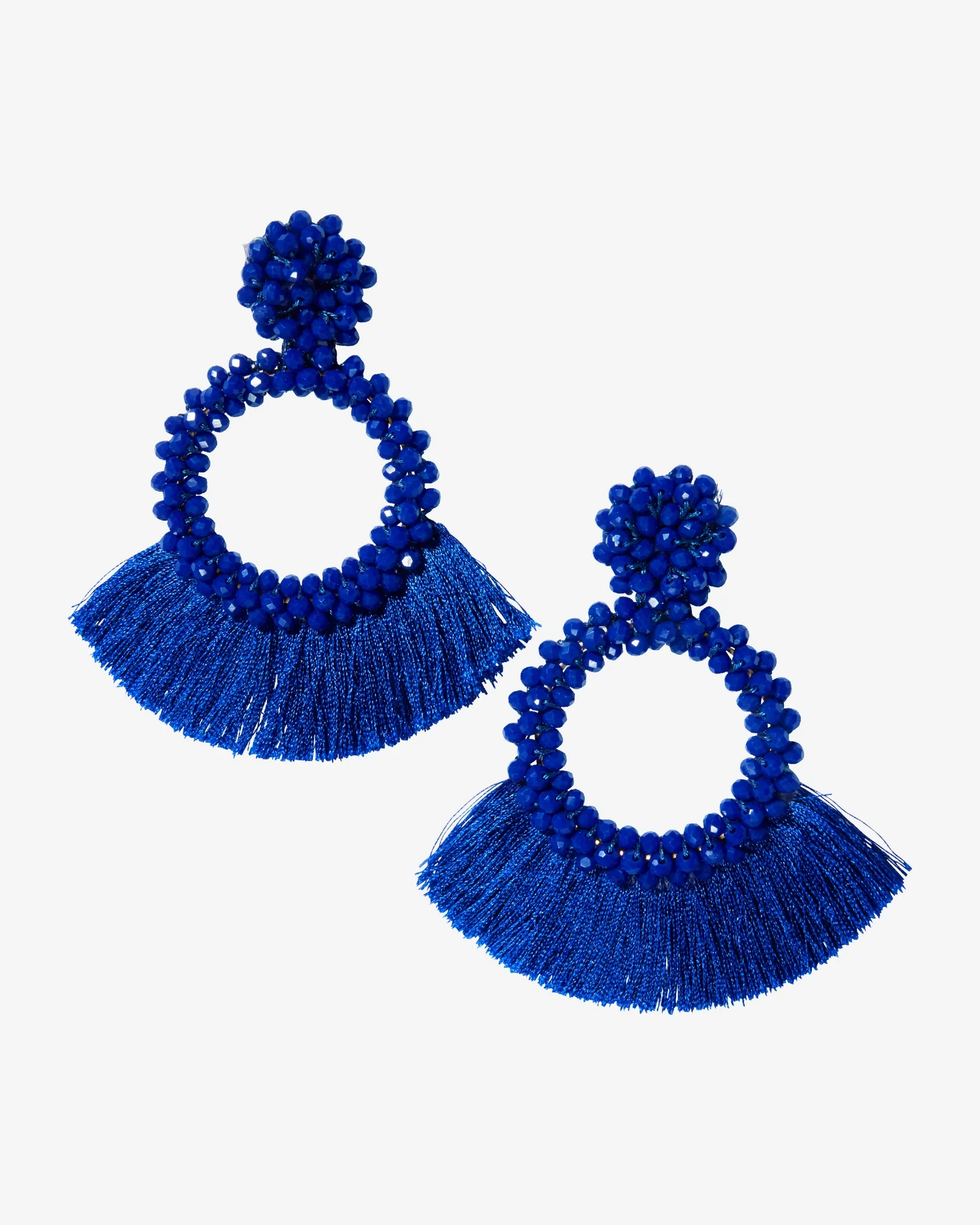 Beaded and Fringe Drop Earring Blue - Futureuc