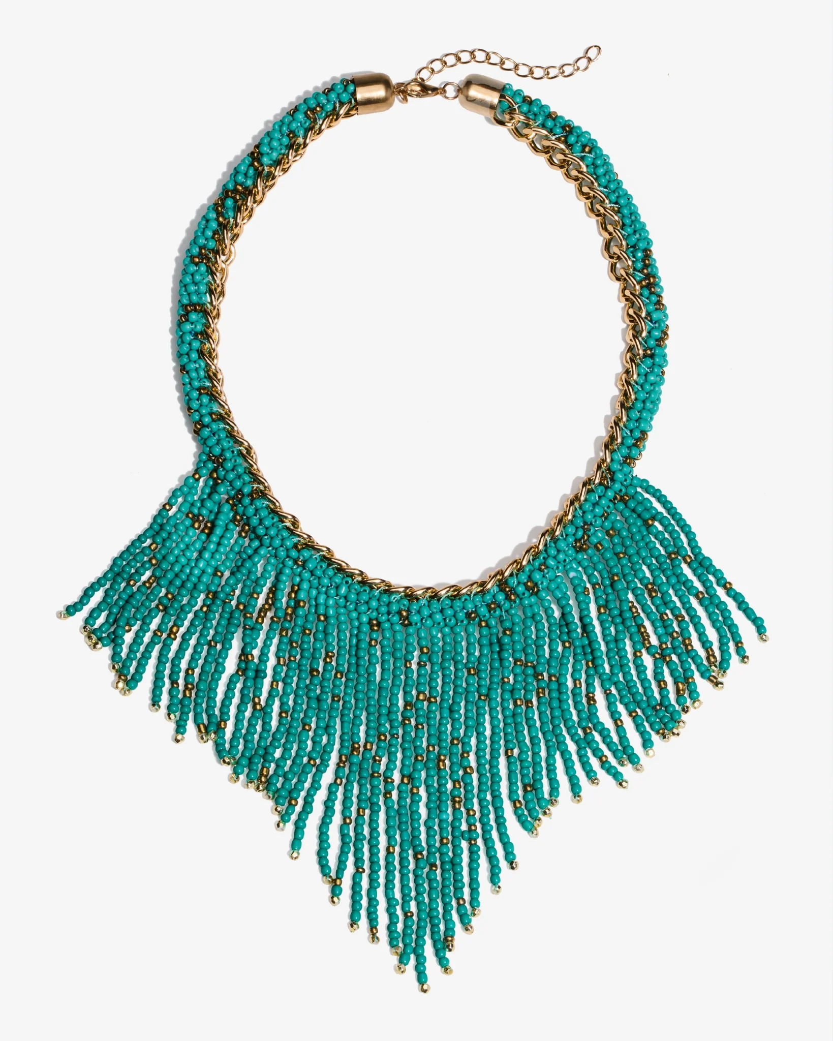 Chain and Beaded Fringe Necklace Turquoise/Gold - Futureuc