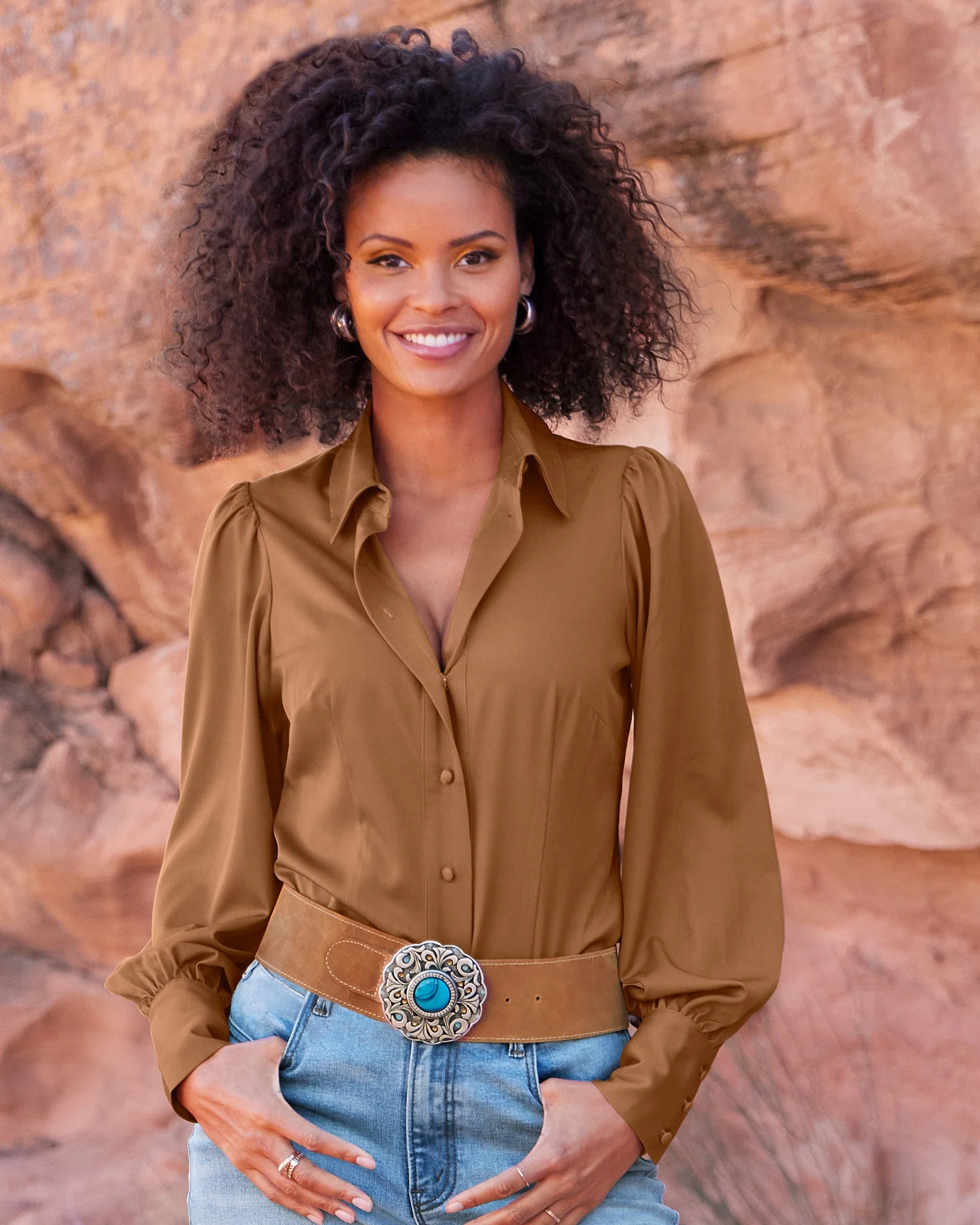 Victoria Chic Drama Sleeve Shirt Cognac - Futureuc