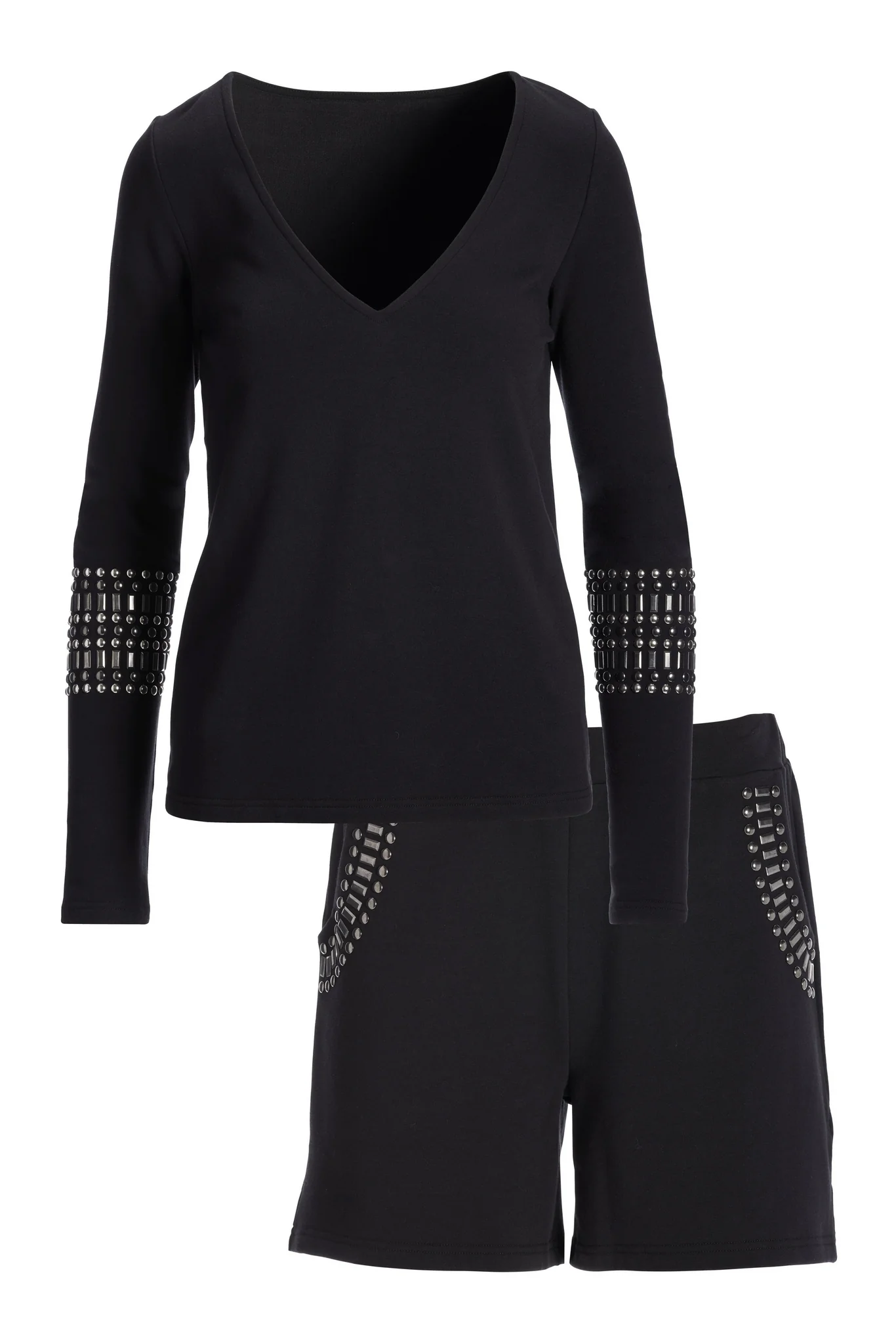 Beaded French Terry Short Set Black - Futureuc