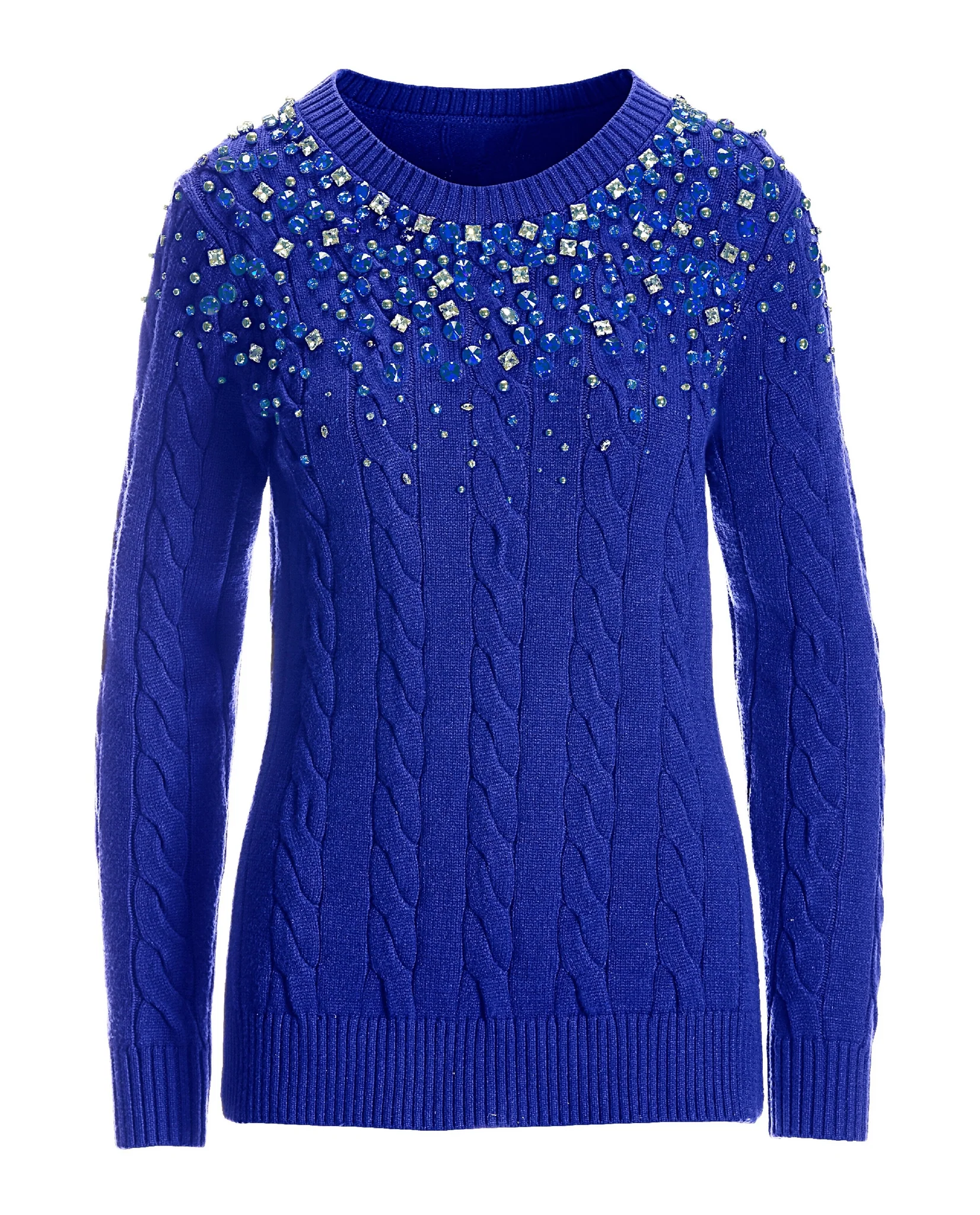 Cable Embellished Crew Neck Sweater Deep Ocean - Futureuc
