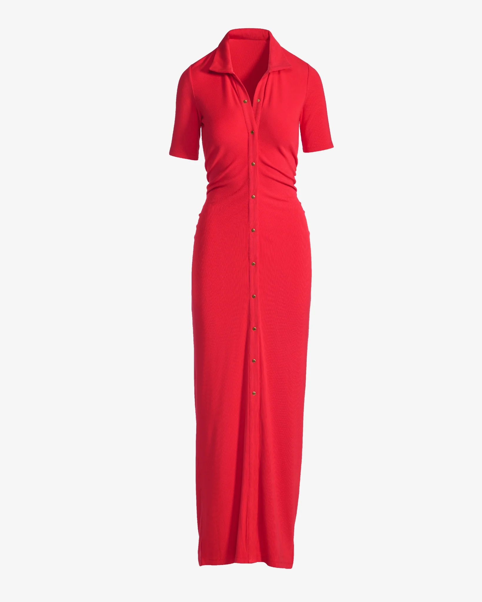 Button Up Rib Elbow Sleeve Maxi Dress Hibiscus - Futureuc