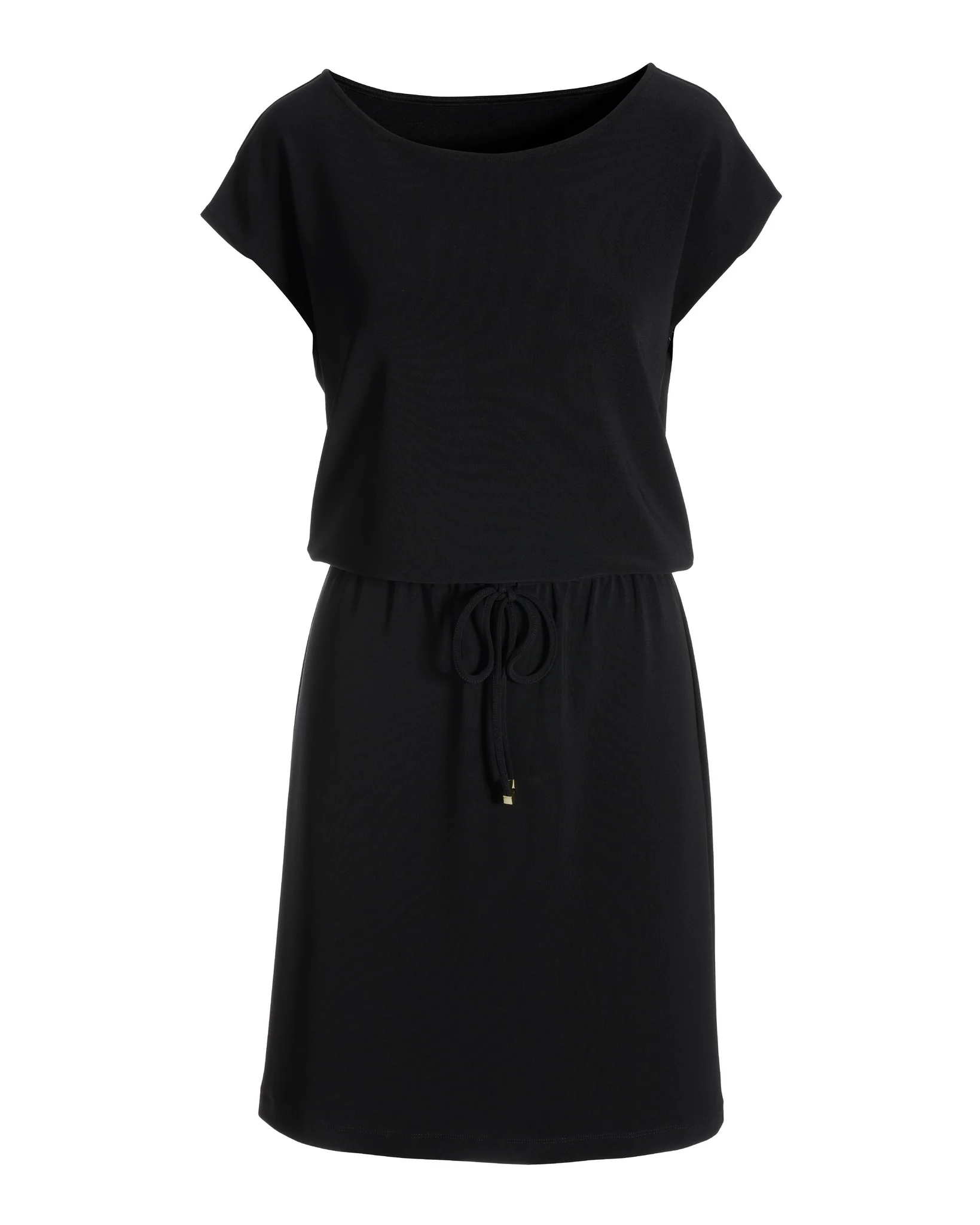 Beyond Travel Drawstring-Waist Short Dress Jet Black - Futureuc