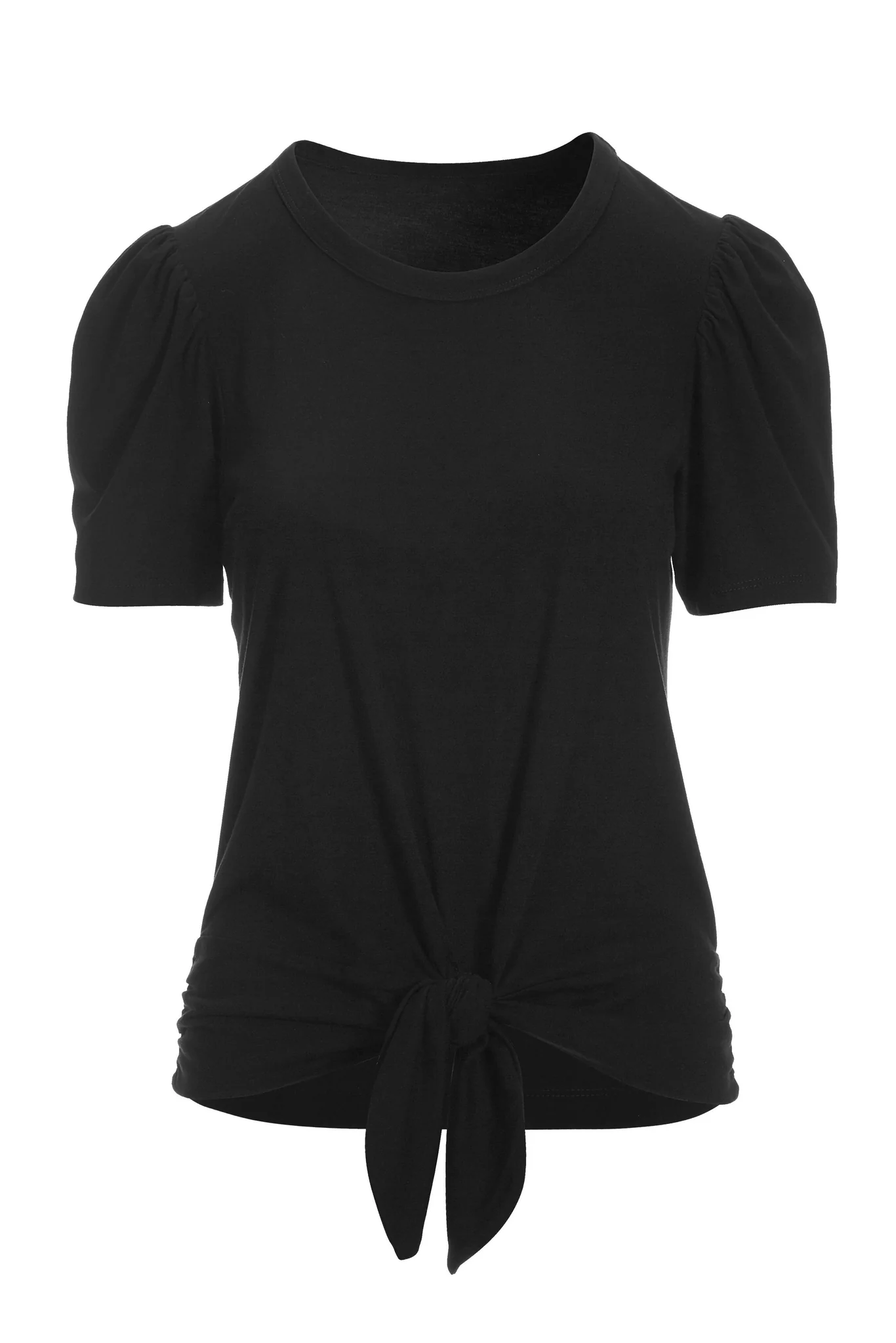 Tie Front Puff Sleeve Tee Black - Futureuc