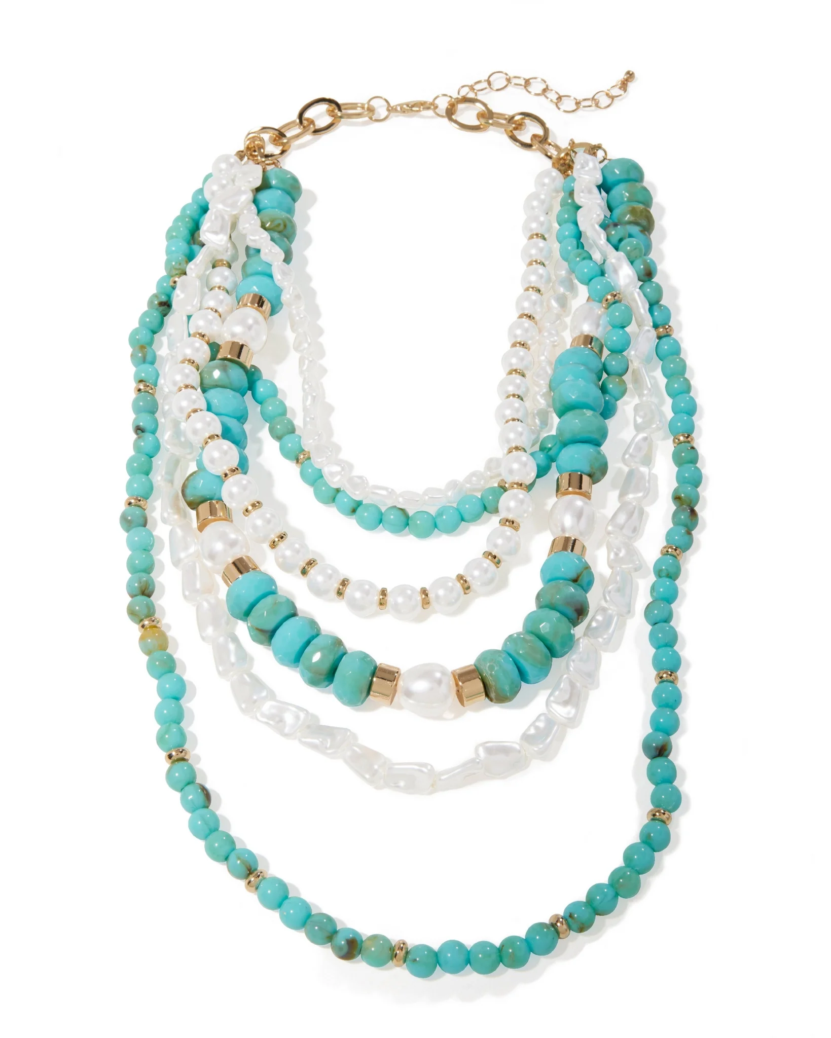 Turquoise and Pearl Layered Necklace White/Blue - Futureuc