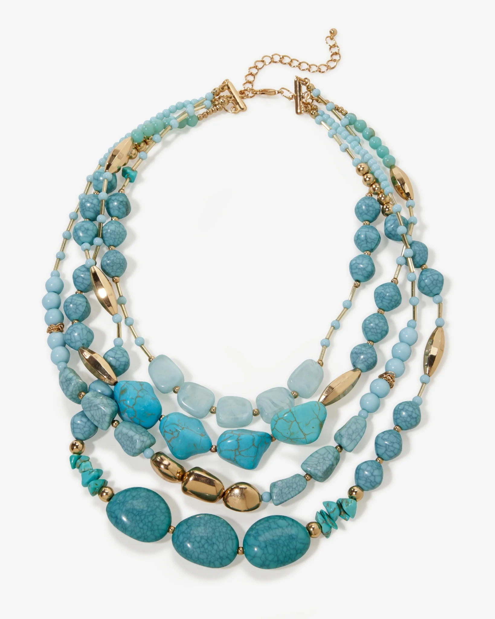 Turquoise and Gold Bead Layered Necklace Turquoise/Gold - Futureuc