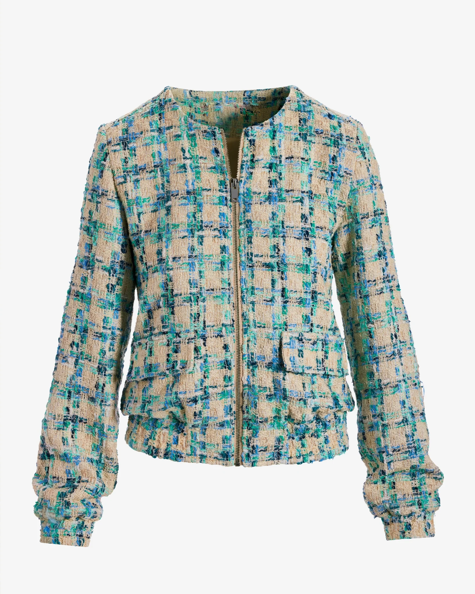 Tweed Bomber Jacket Tan Multi - Futureuc