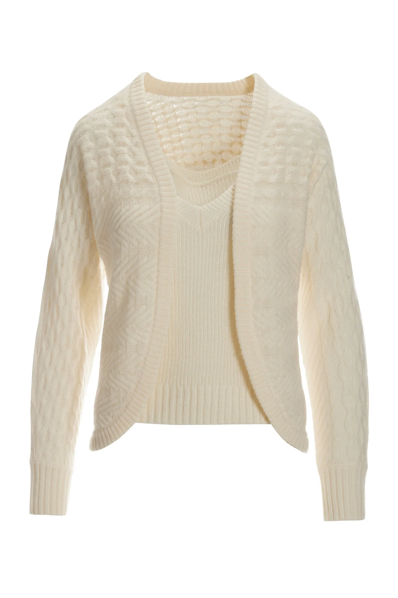 Cable Detail Cardigan And Cami Sweater Set Off White - Futureuc