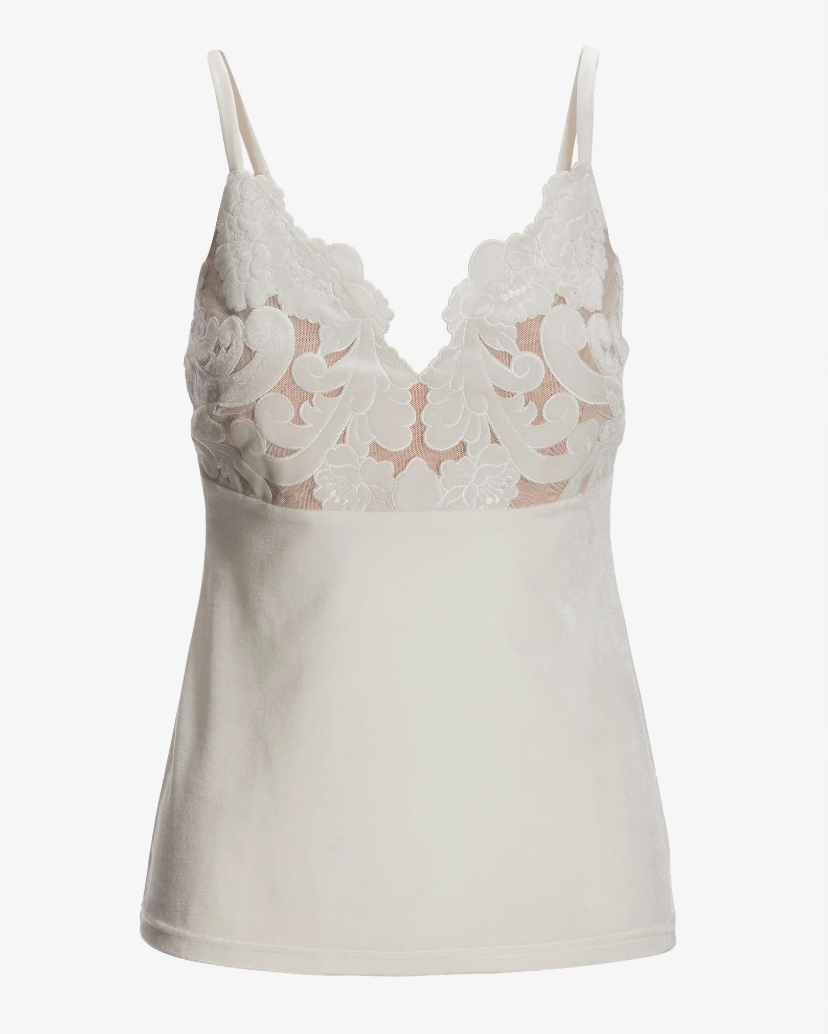 Velvet Scalloped Lace V Neck Cami Top Off White - Futureuc