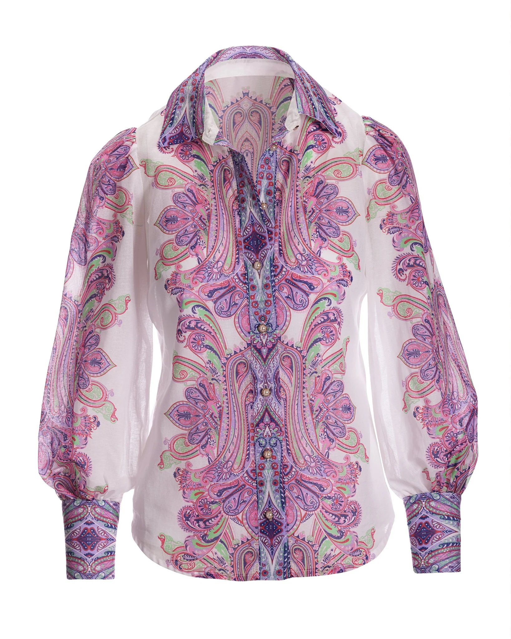 Boca Raton Paisley Print Textured Organza Victoria Drama Sleeve Shirt Lavender - Futureuc
