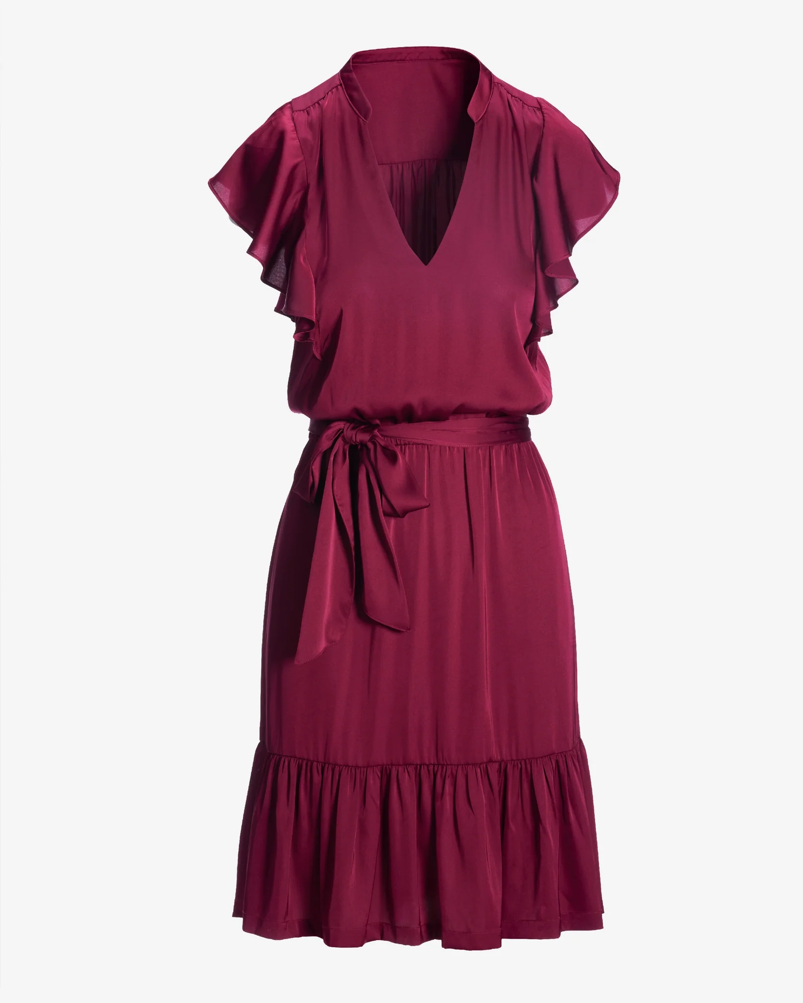 Tie Waist Ruffle Detail Charmeuse Dress Cabernet - Futureuc