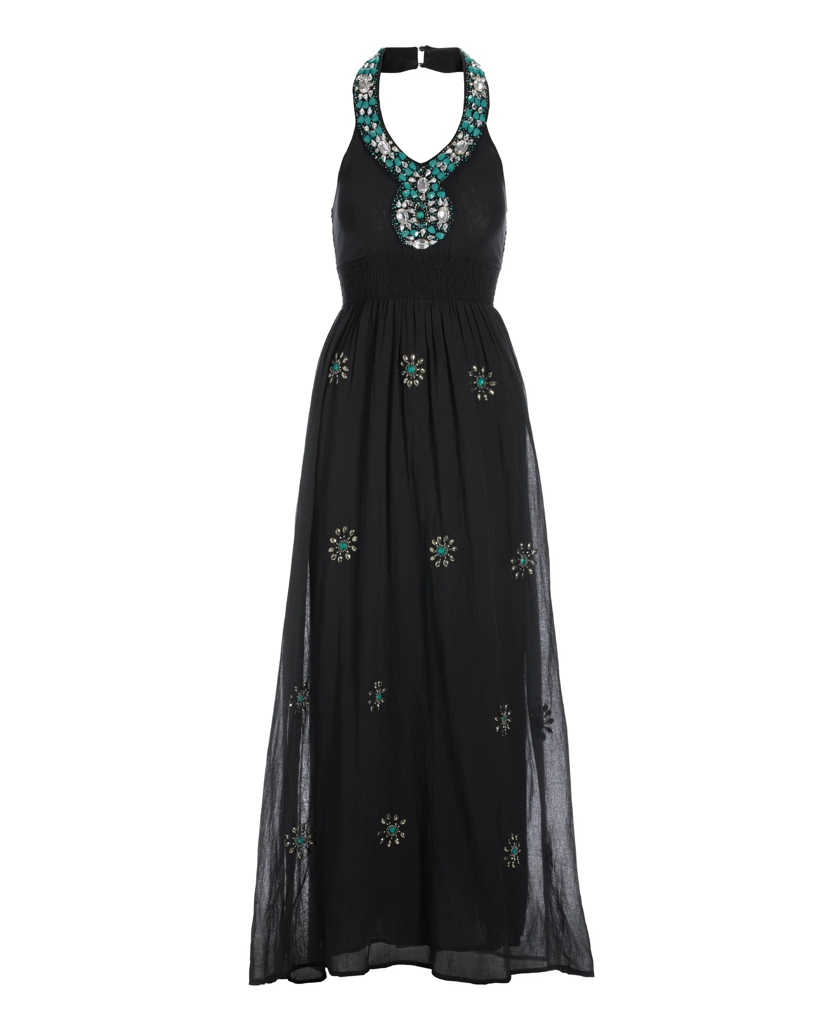 Turquoise Embellished Halter Maxi Dress Black - Futureuc