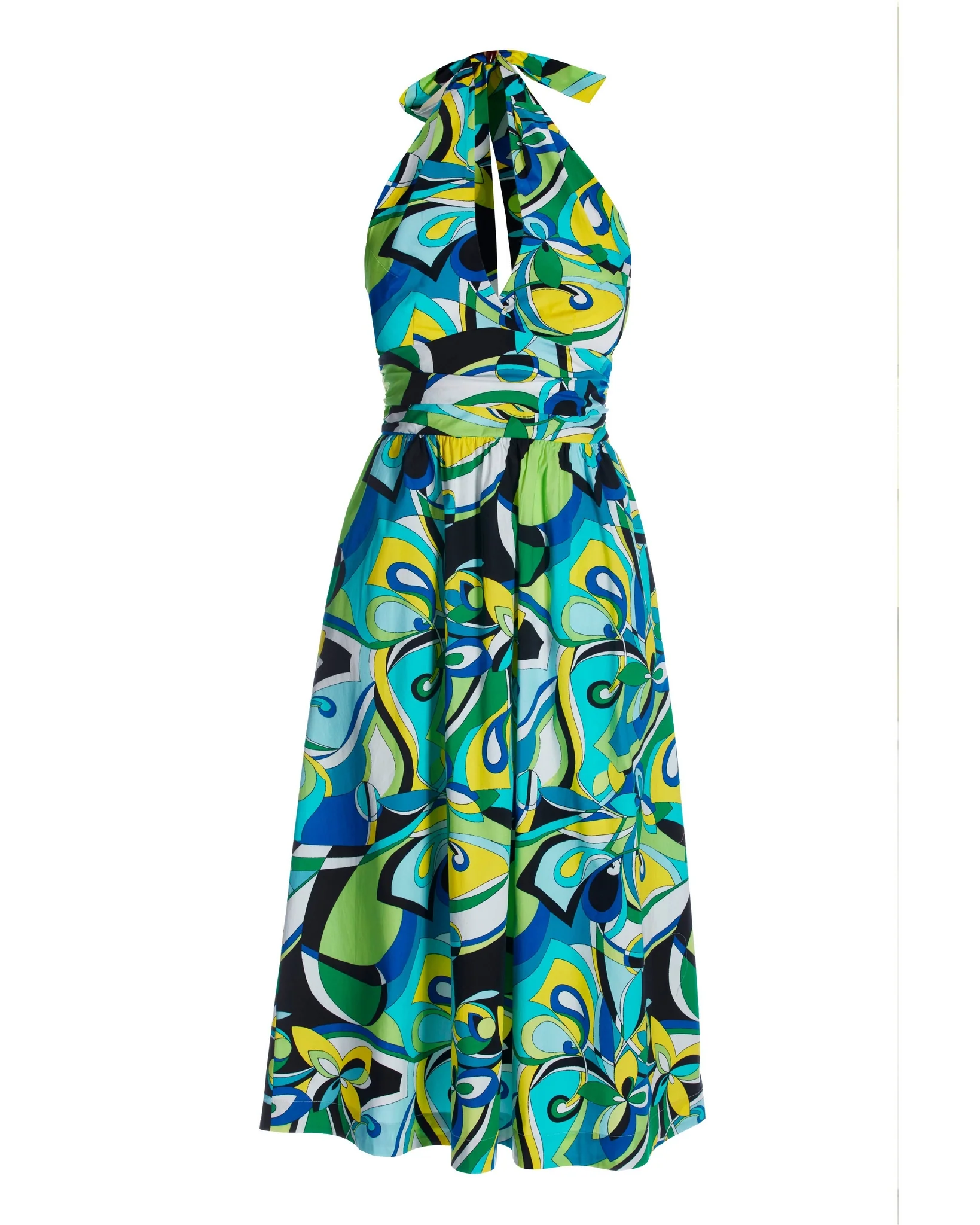 Valencia Abstract Print Halter Fit and Flare Midi Dress Blue/Green - Futureuc