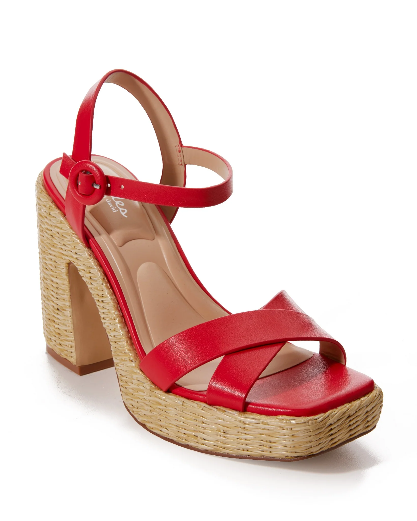 Woven Platform Block Heel Red - Futureuc