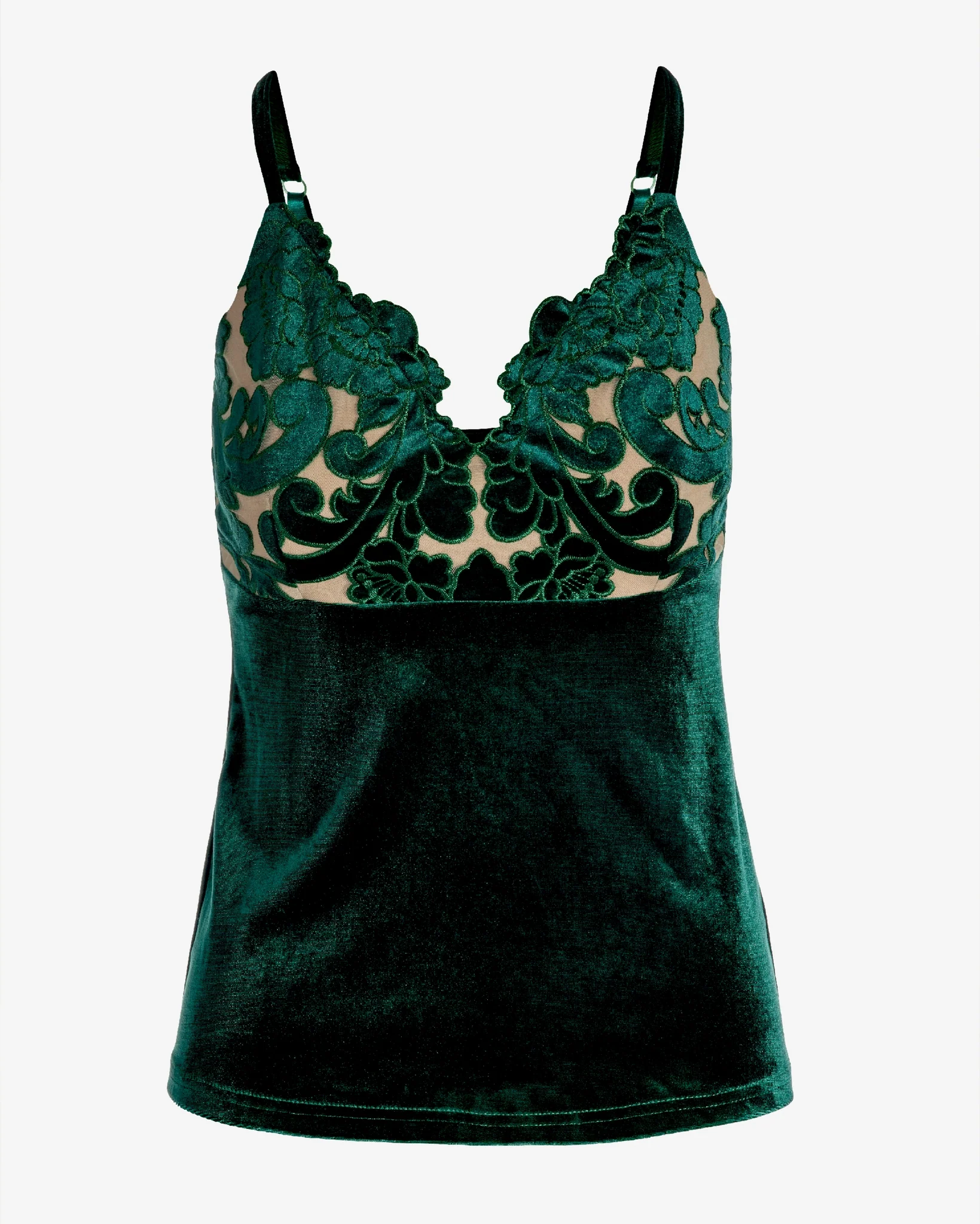 Velvet Scalloped Lace V Neck Cami Top Deep Emerald - Futureuc