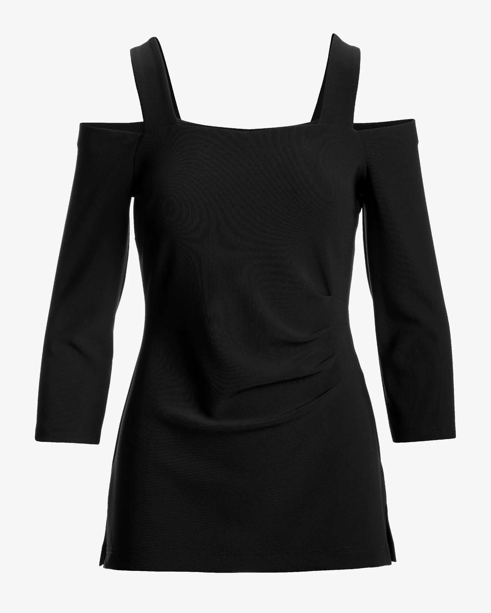 Beyond Travel Cold Shoulder Three Quarter Sleeve Top Jet Black - Futureuc