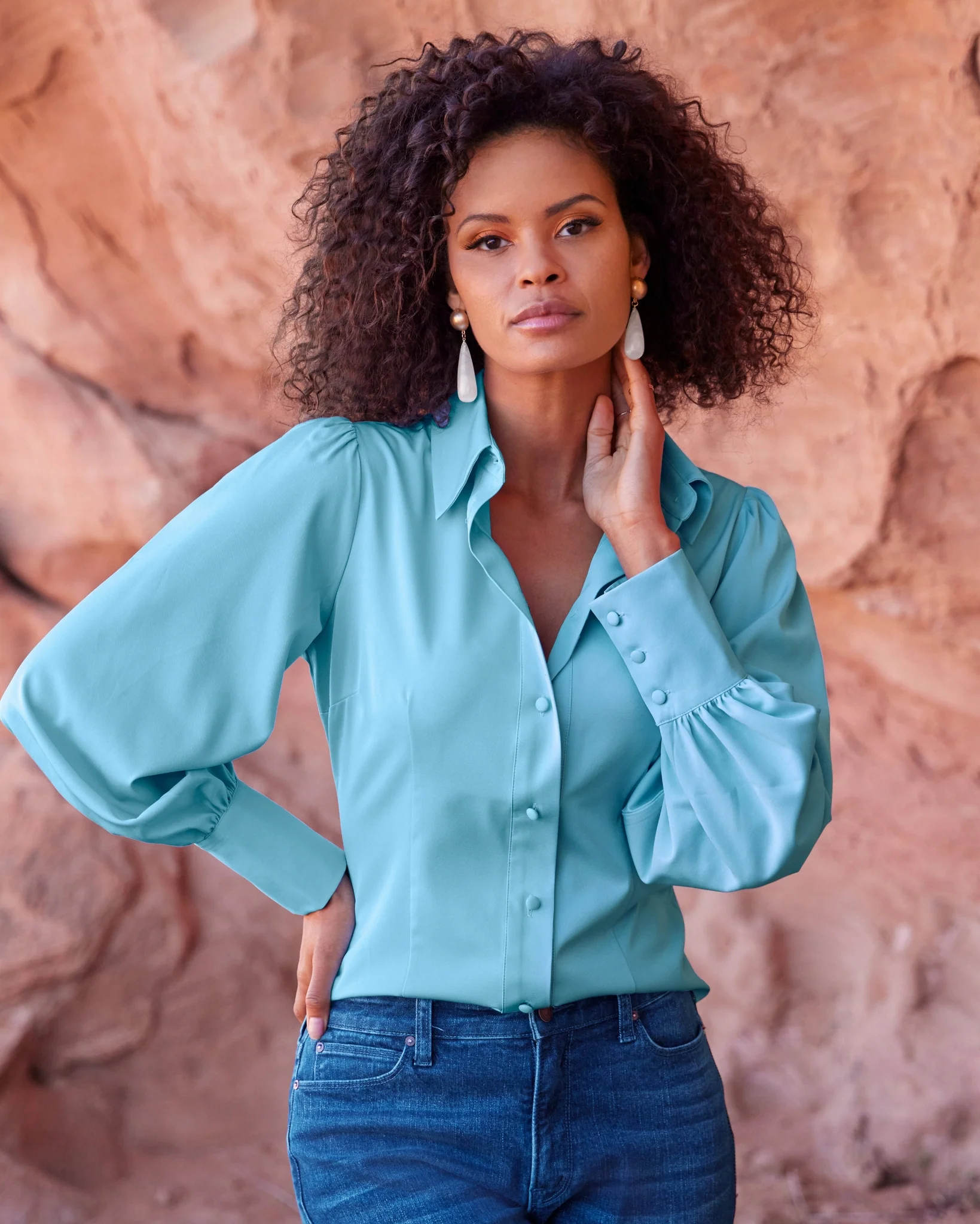 Victoria Chic Drama Sleeve Shirt Airy Blue - Futureuc