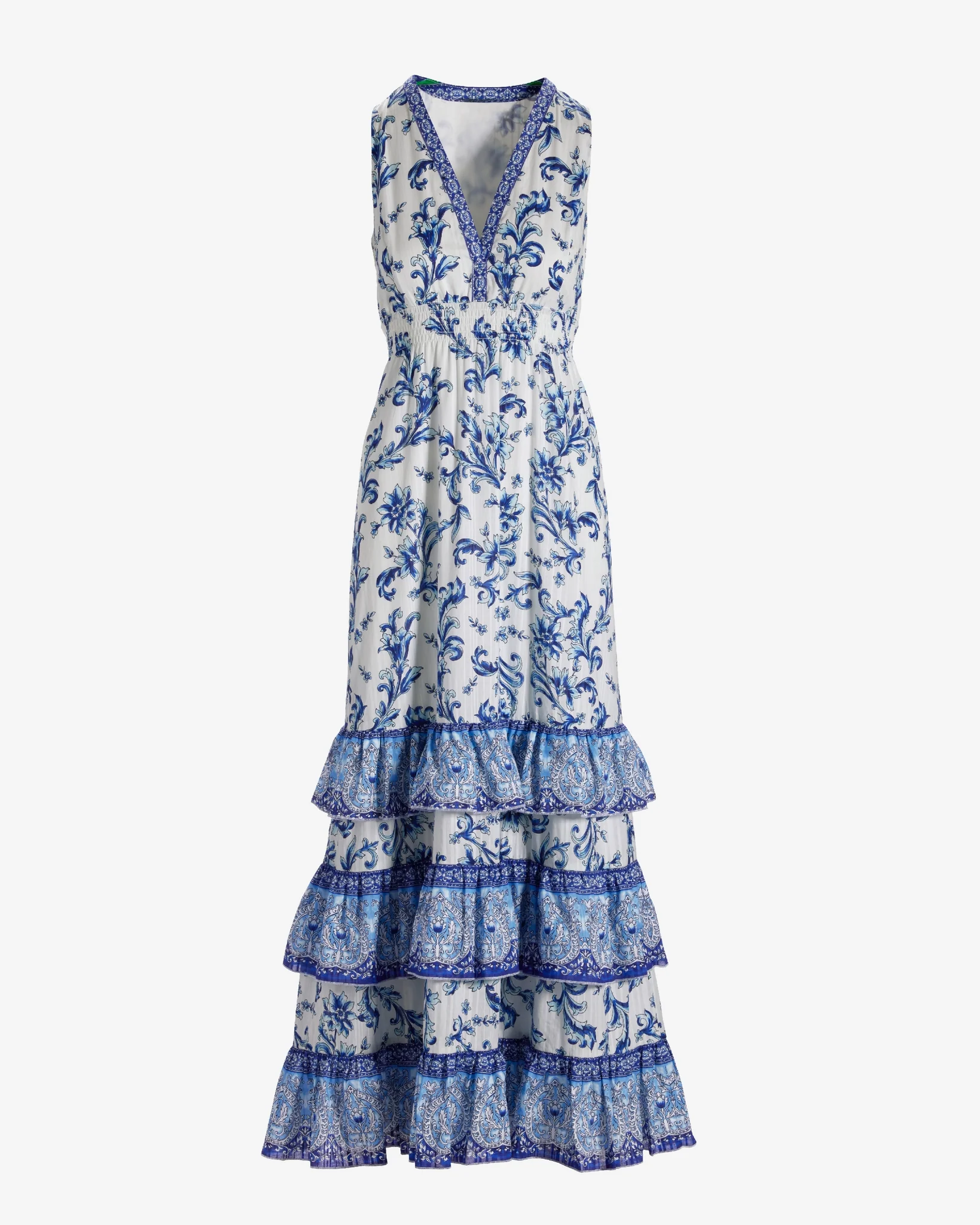 Antique Scrolls Border Print Tiered Maxi Dress Antique Scrolls - Futureuc