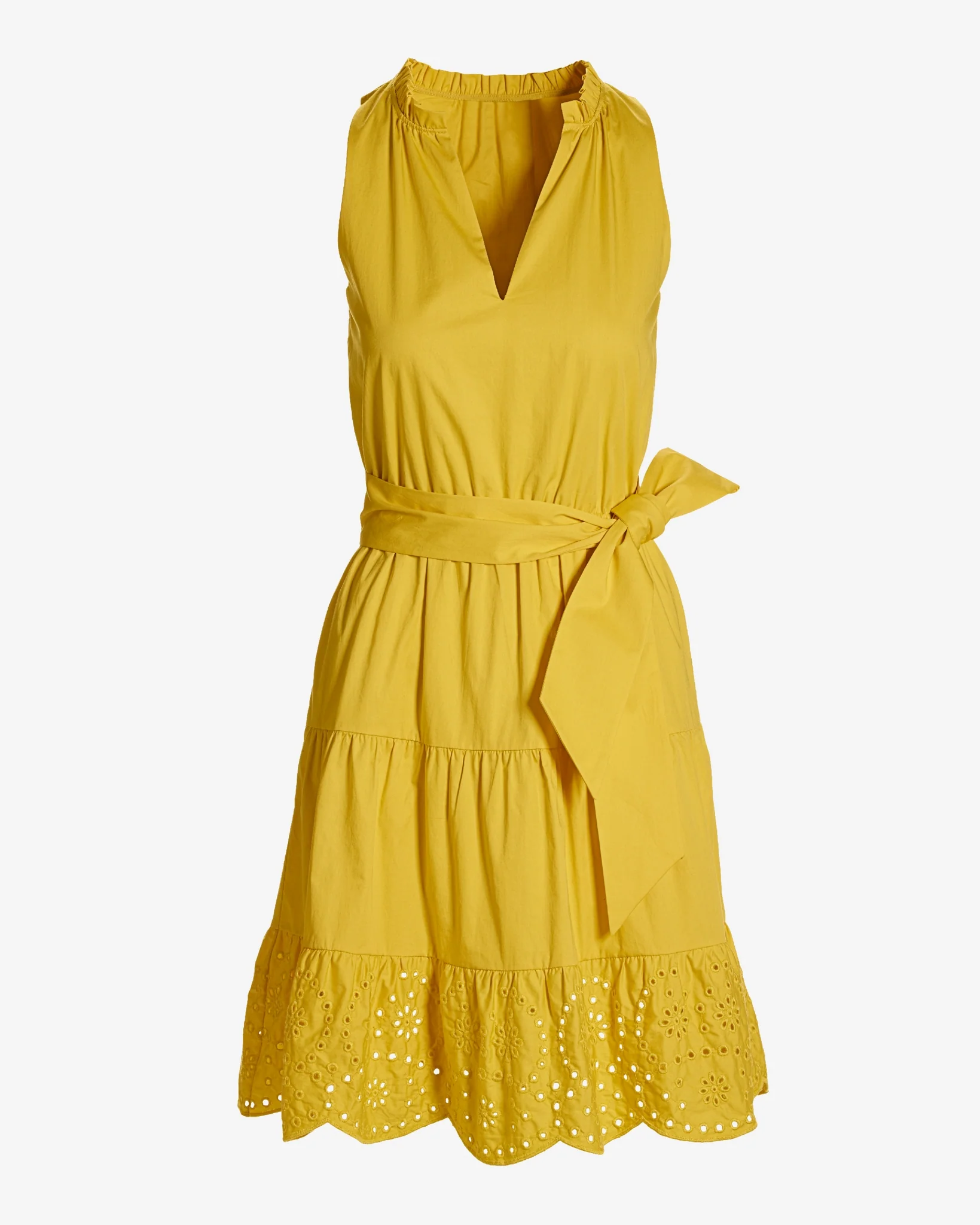 Tie Waist Tiered Fit And Flare Poplin Dress Lemon Drop - Futureuc