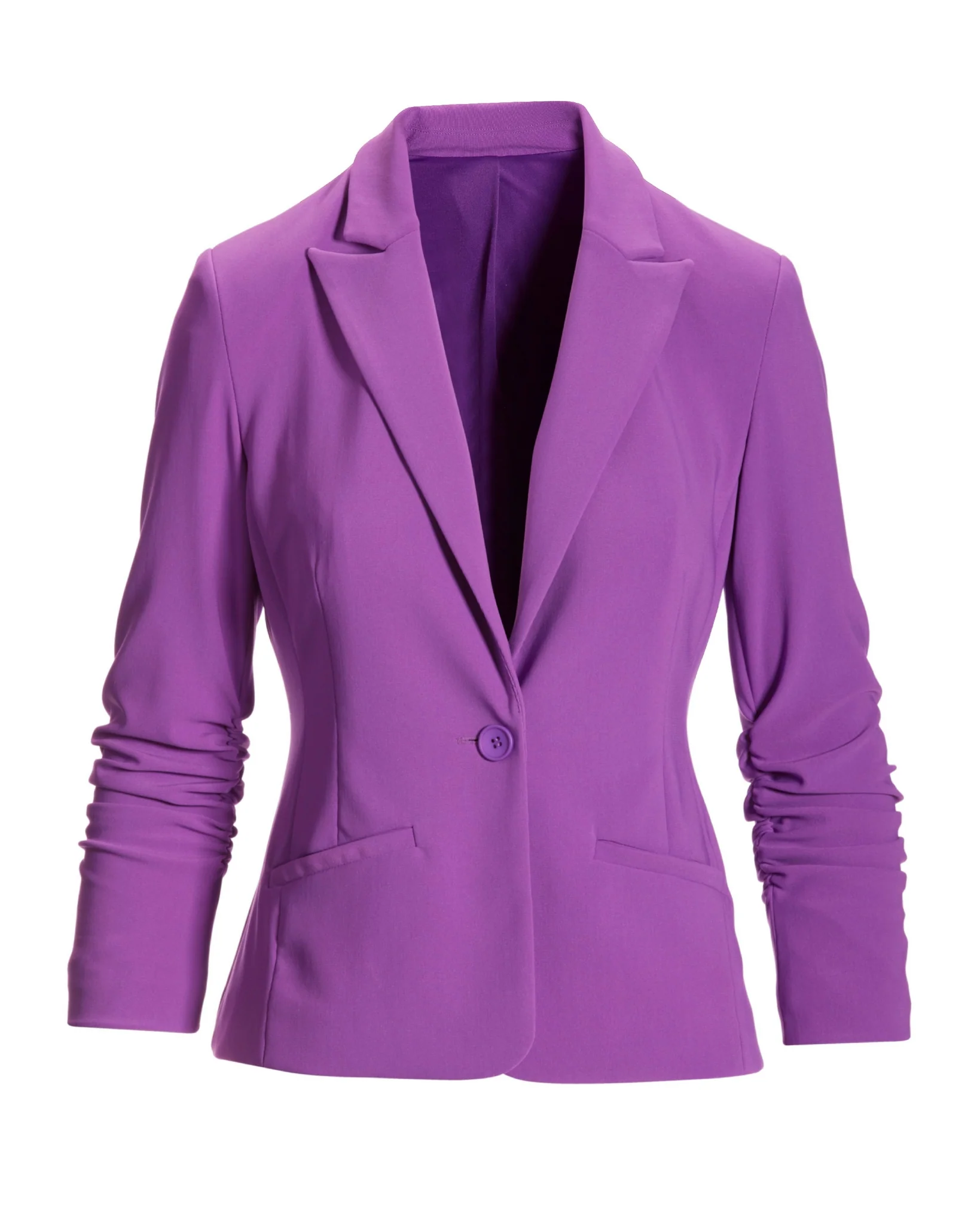Beyond Travel Short Ruched Sleeve Blazer Bright Violet - Futureuc